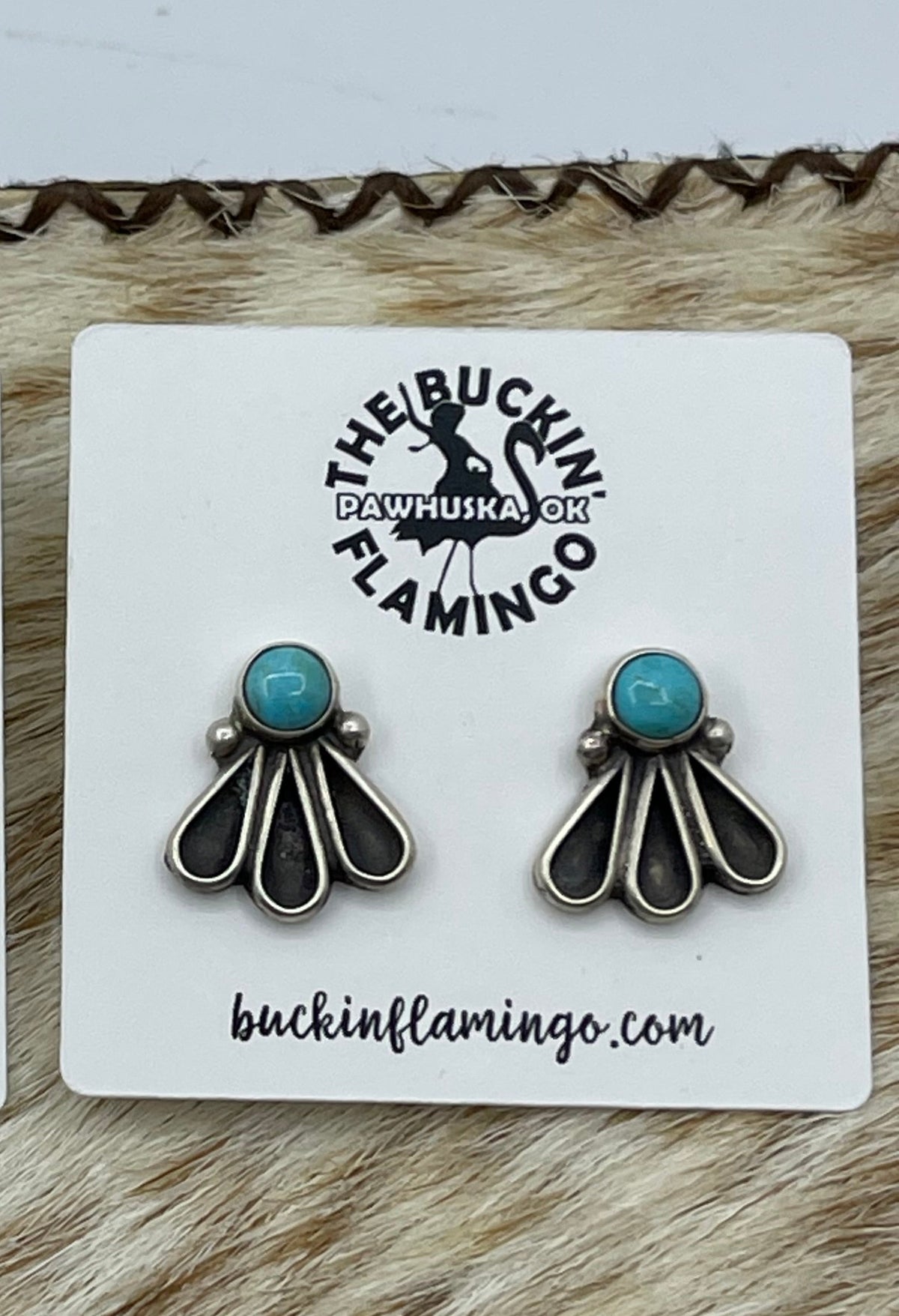 Kingman Turquoise Post "Fan" Earrings by Geraldine James, Navajo
