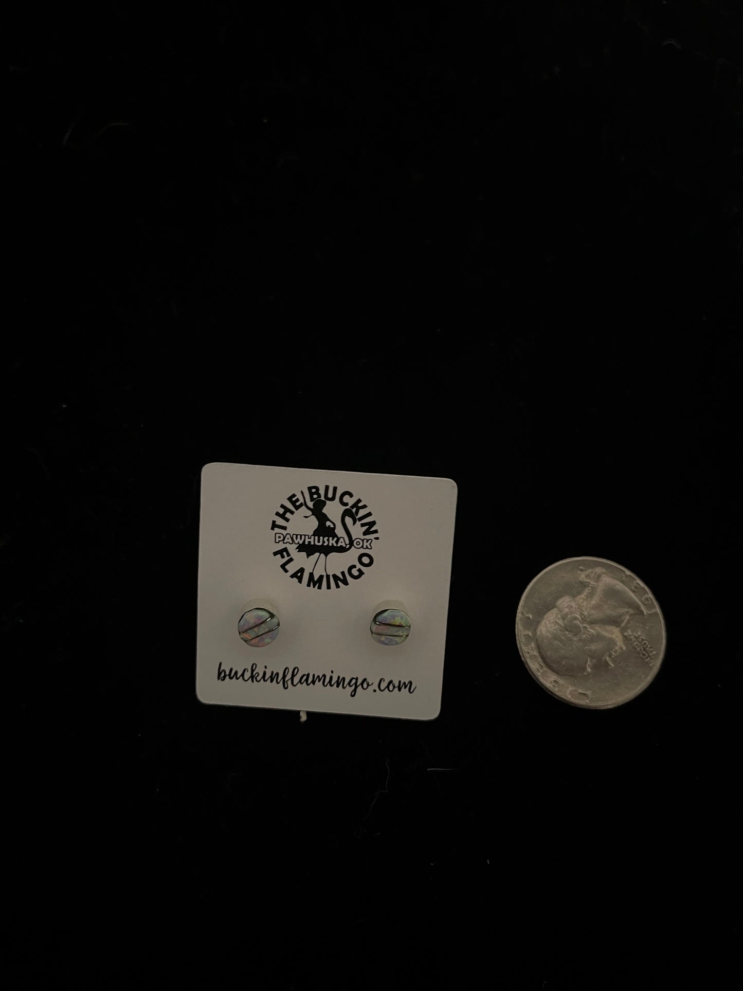 White Opal Inlay Circle Post Earrings by Monica Johnson, Zuni