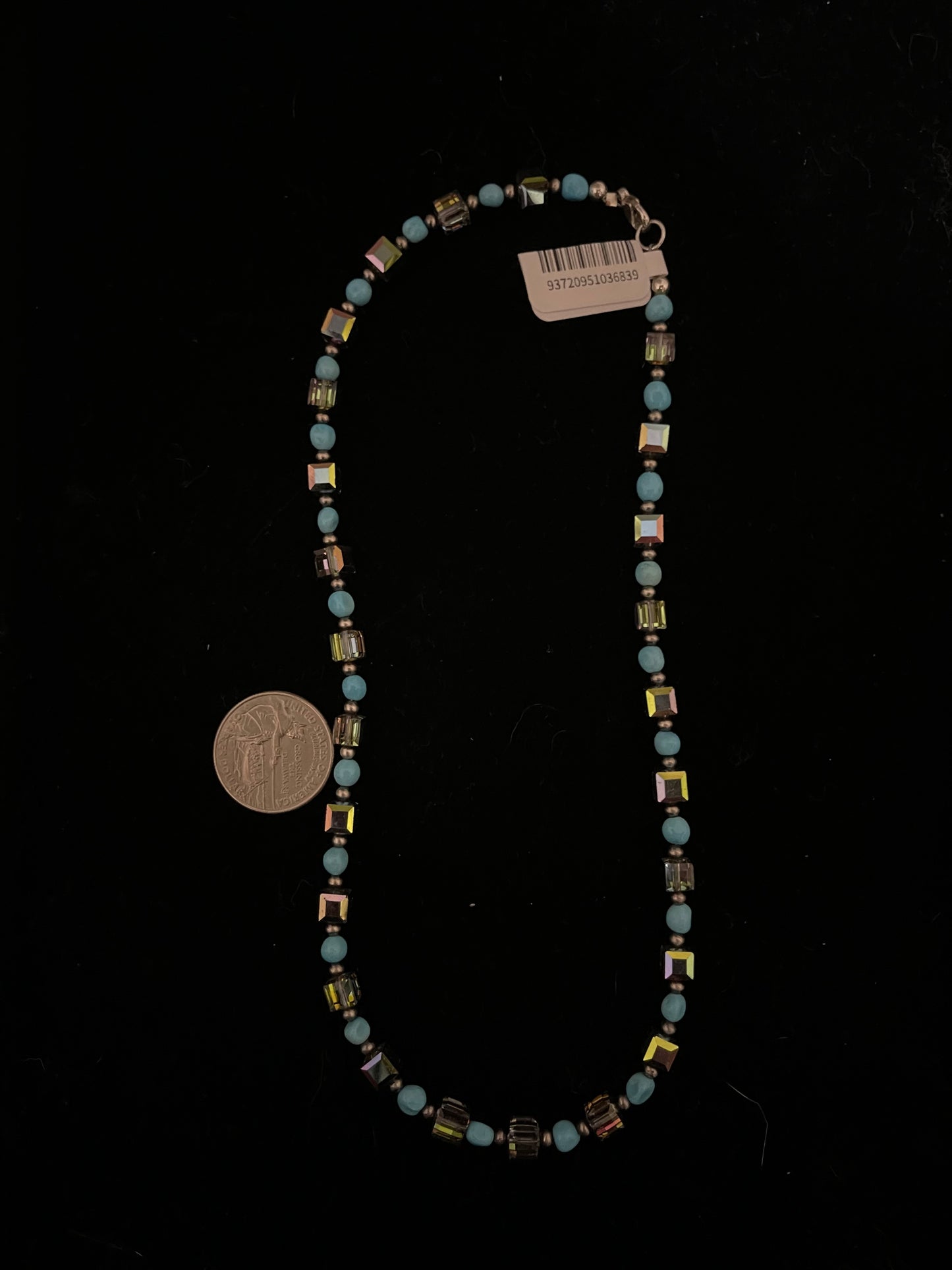 17" Sleeping Beauty Turquoise, 3mm Silver Beads, and Swarovski Crystal Necklace
