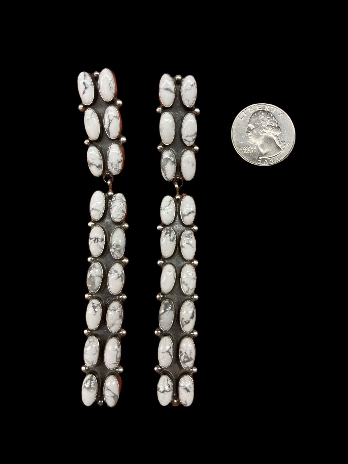 LOT 55 A 9/20 Howlite Post Dangles by Jaqueline Silver, Navajo