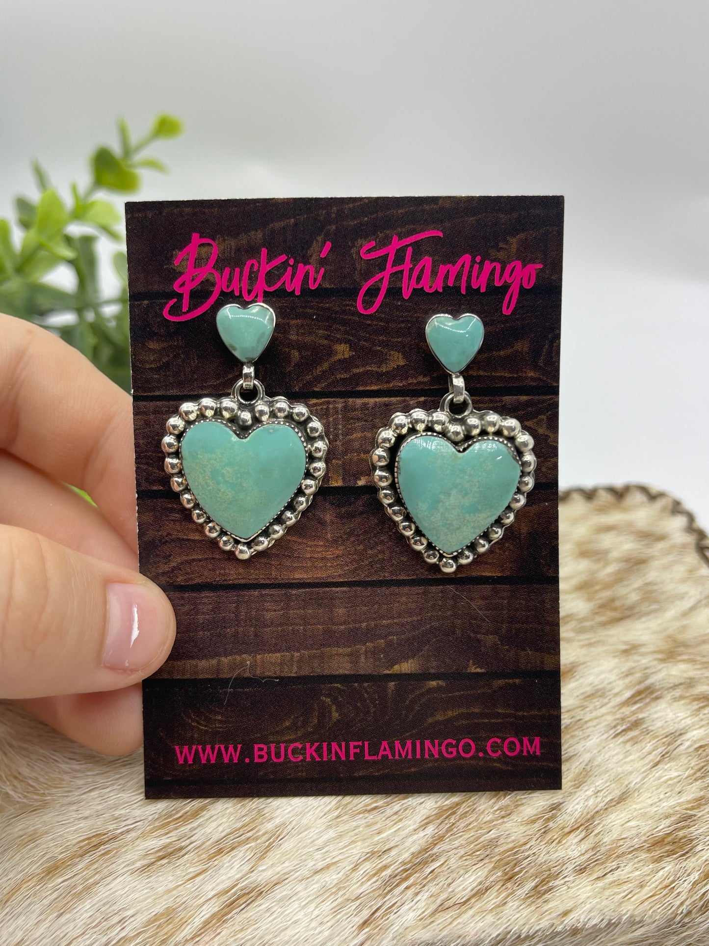 Double Turquoise Heart Post Dangle Earrings