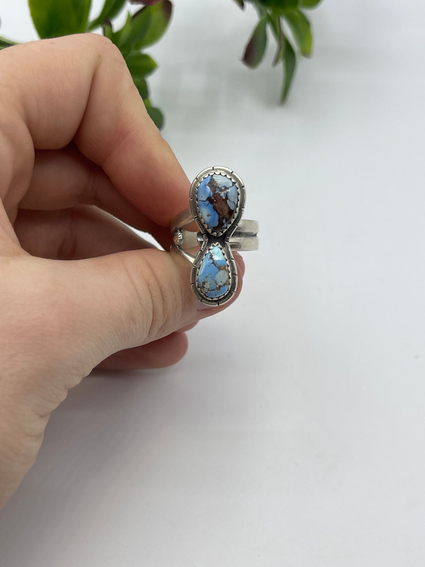 Adjustable 7.0-8.0 2 Stone Golden Hills Turquoise Ring