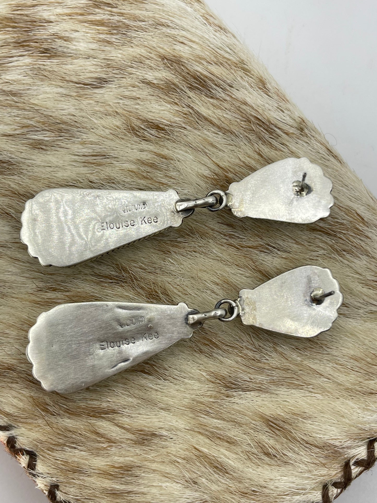 Kingman Turquoise Post Dangle Earrings by Elouise Kee, Navajo