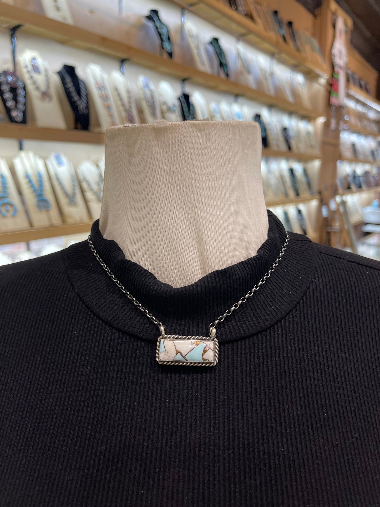 16” Necklace 1” Cotton candy Bar by Johnny Dixon, Navajo