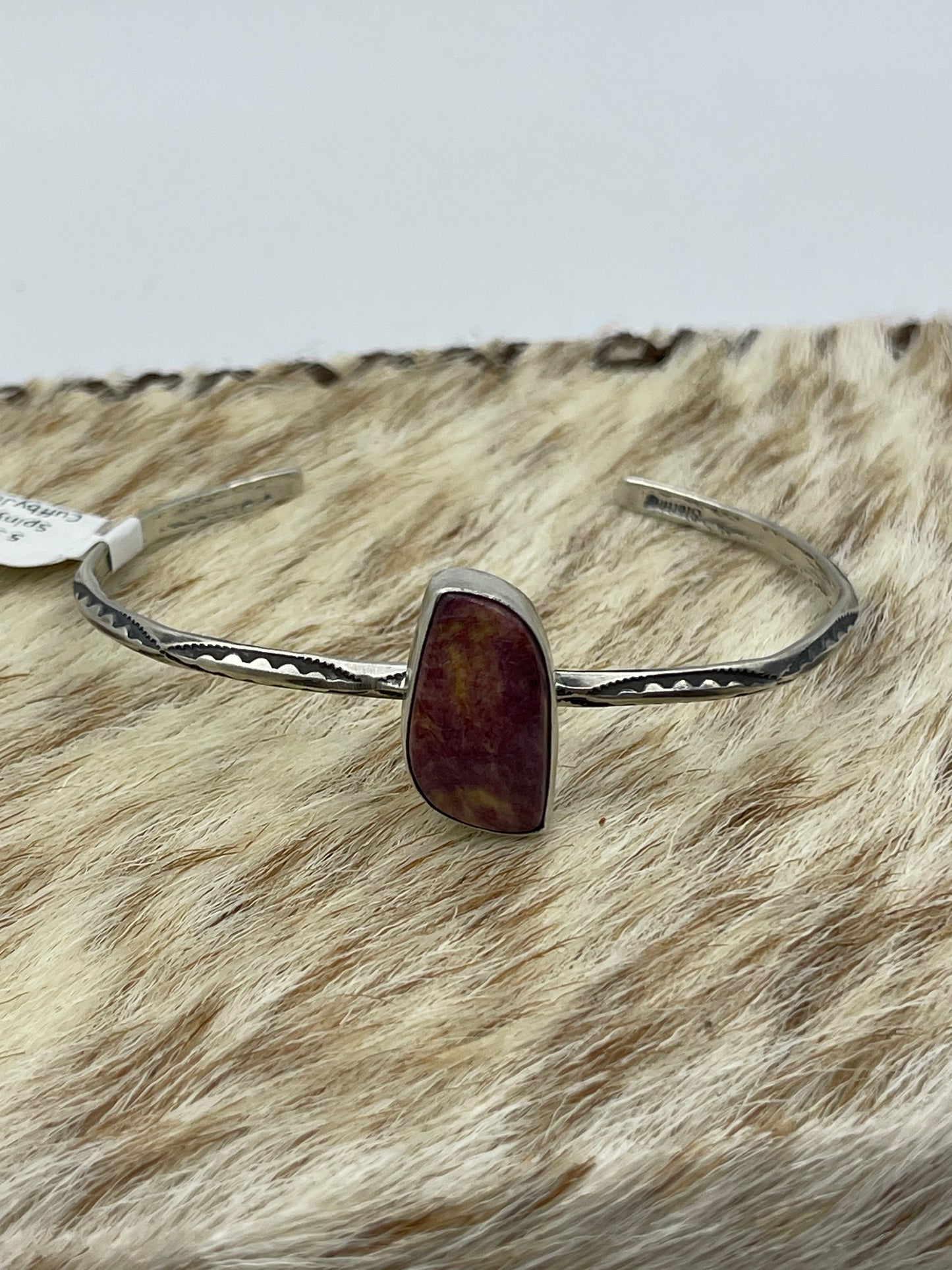 5 3/4"-7" Purple Spiny Oyster Shell Cuff by Judith Dixon, Navajo