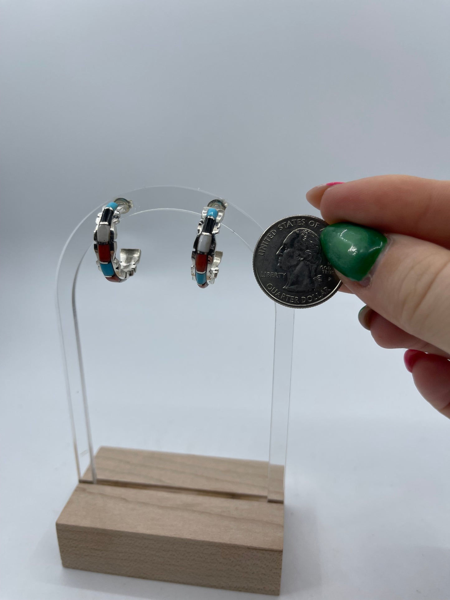 Multi Stone Post Hoop Earrings by Sheldon Lalio, Zuni