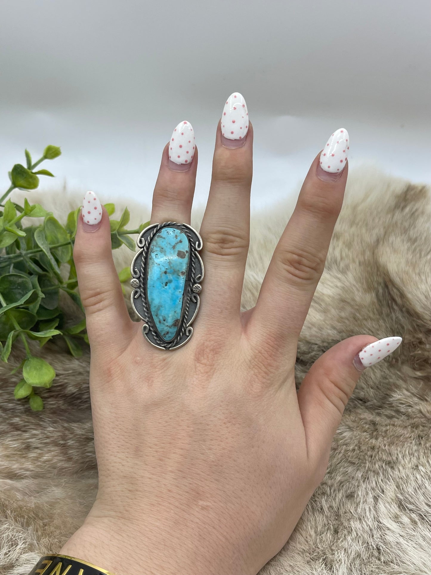8.0 Kingman Turquoise Ring by Gilbert Nez, Navajo