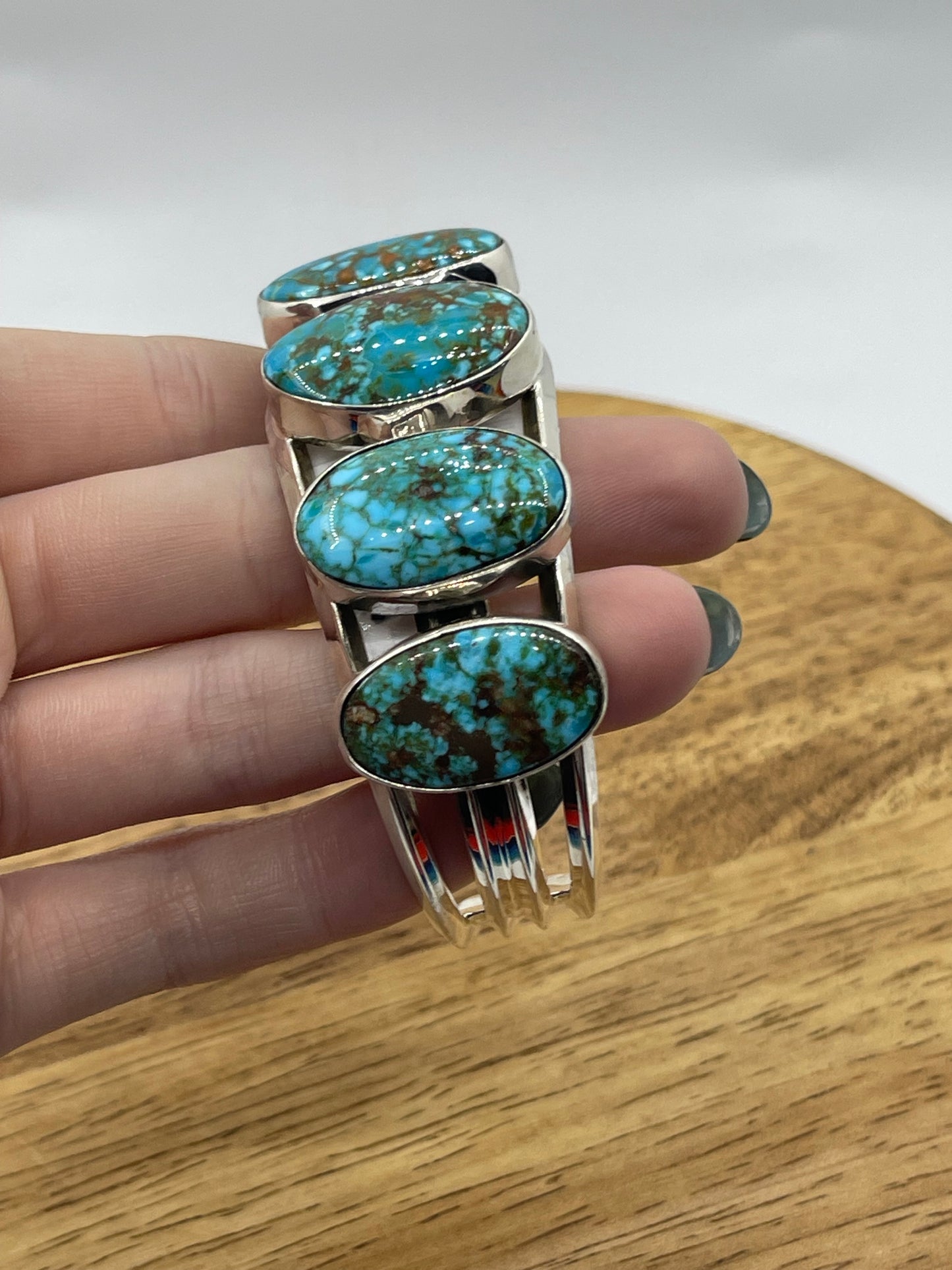 7" 5 Stone High End Kingman Turquoise Cuff by Melvin Jones, Navajo