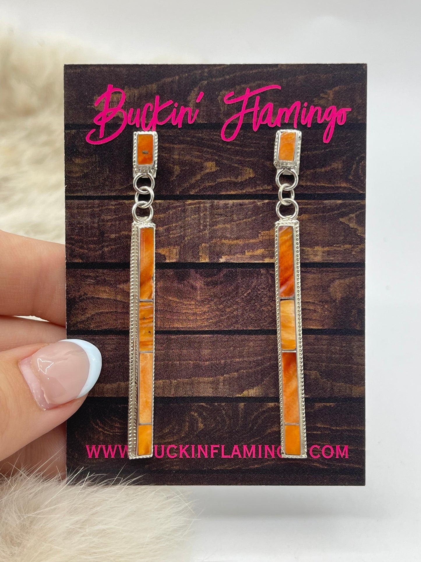 3" Orange Spiny Earrings by Ricky T. Booqua, Zuni