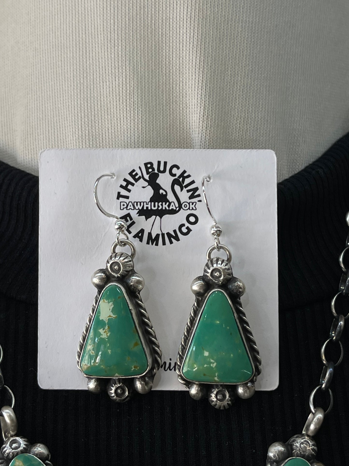 Royston Turquoise Lariat and Earring Set by Augustine Largo, Navajo