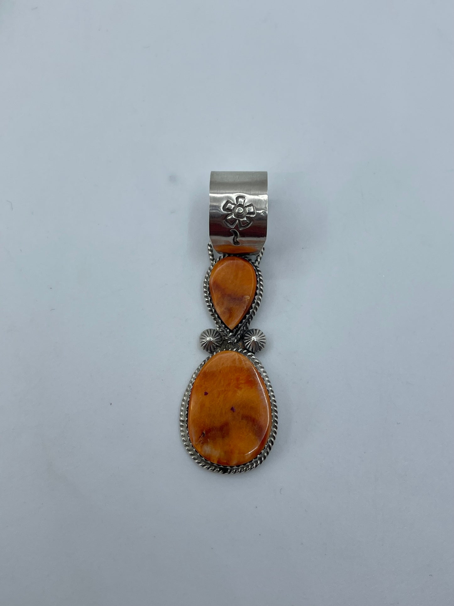 Orange Spiny Oyster 2 Stone Pendant by Selina Warner, Navajo