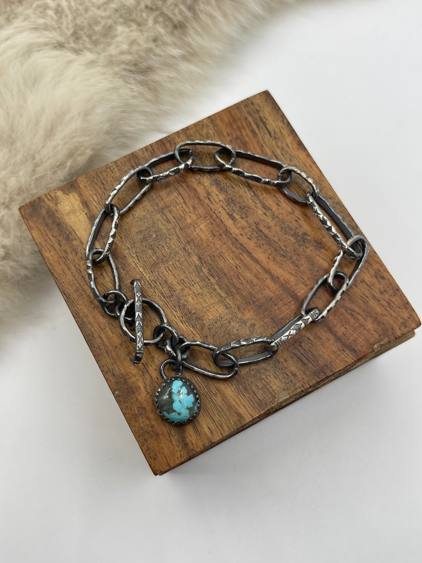 7” Paperclip Chain Bracelet with Turquoise by Bad Bronc
