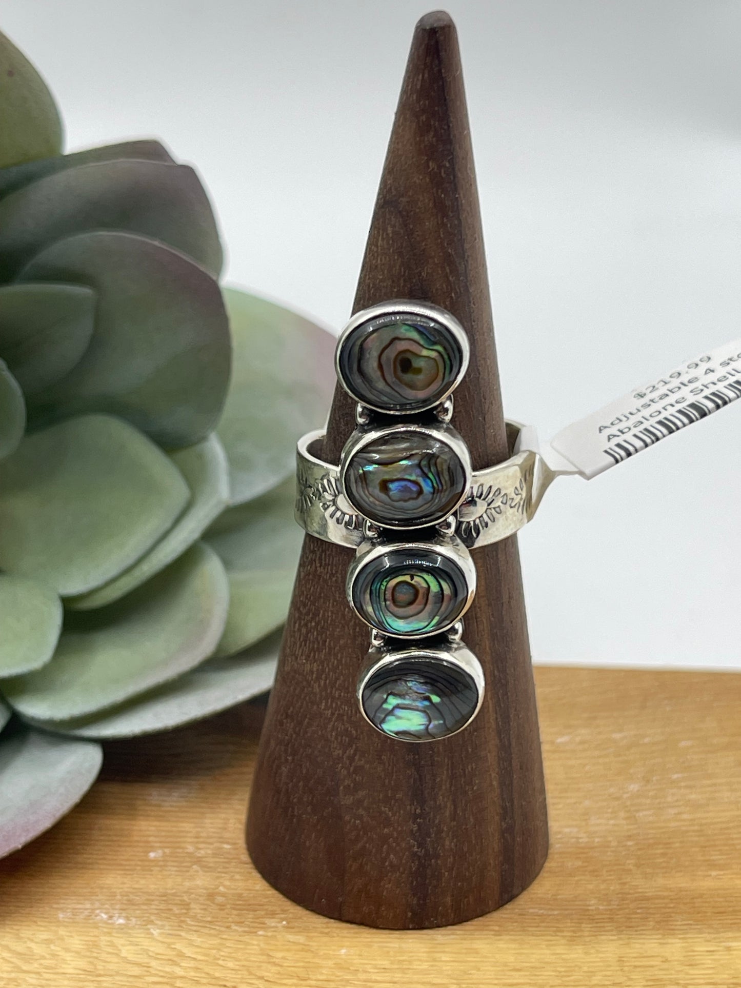 Adjustable 4 stone Abalone Shell Ring