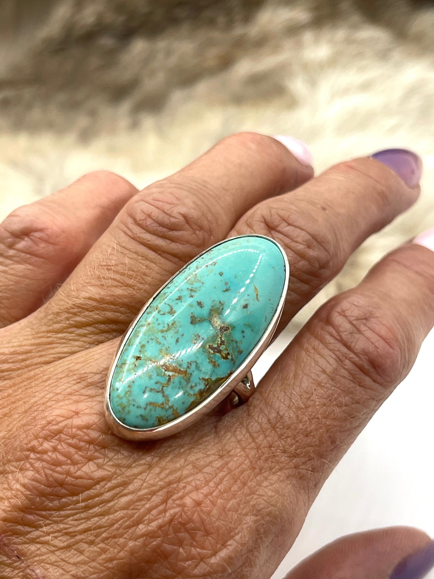 7.0 Kingman Turquoise Ring by Lawrence Willie, Navajo