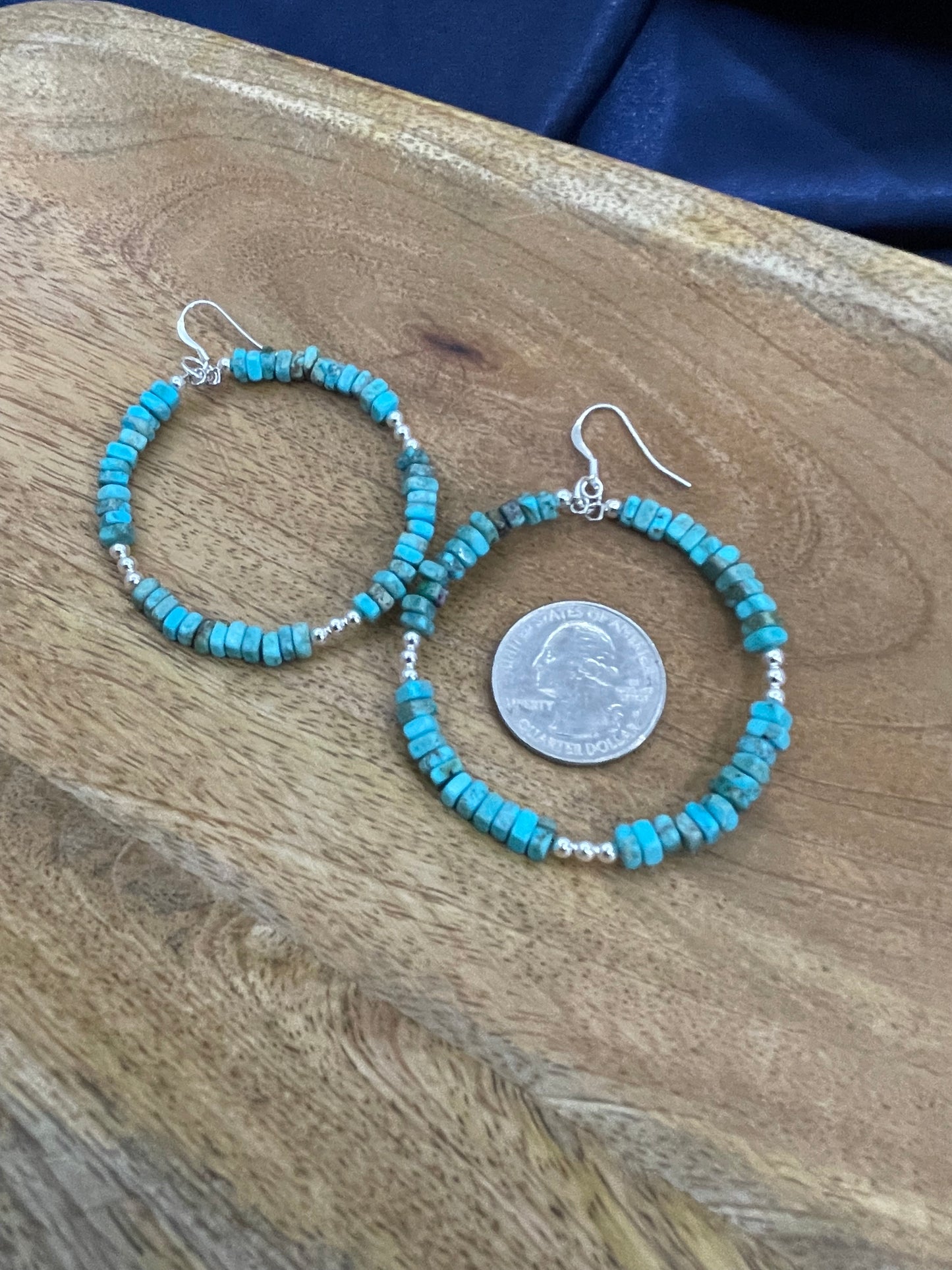 Square Bead Turquoise Hoop Earrings