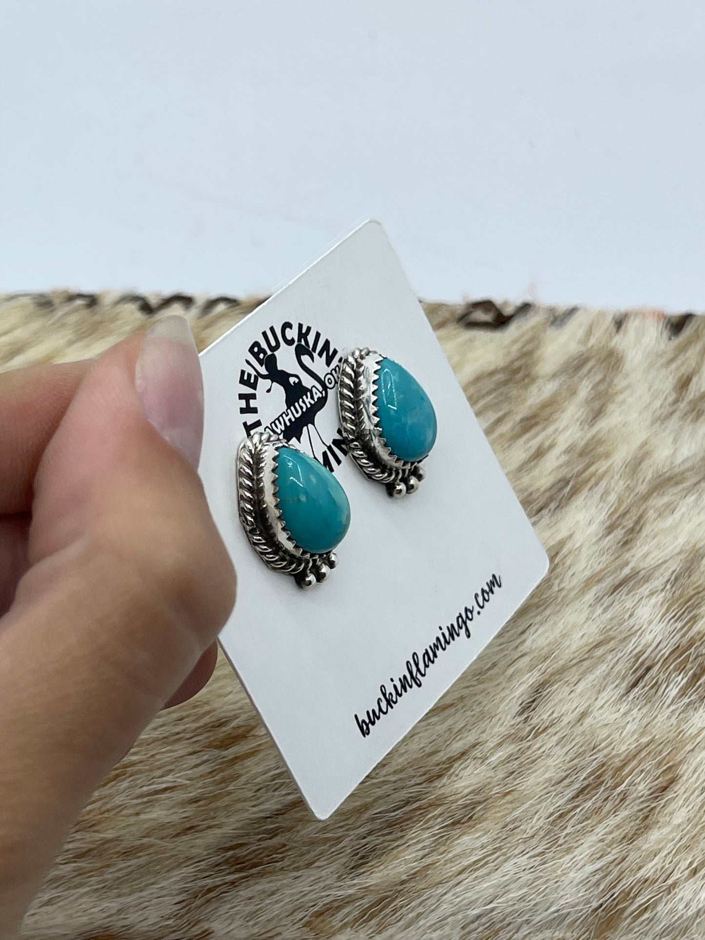 Kingman Turquoise Teardrop Post Earrings by Trish Largo, Navajo