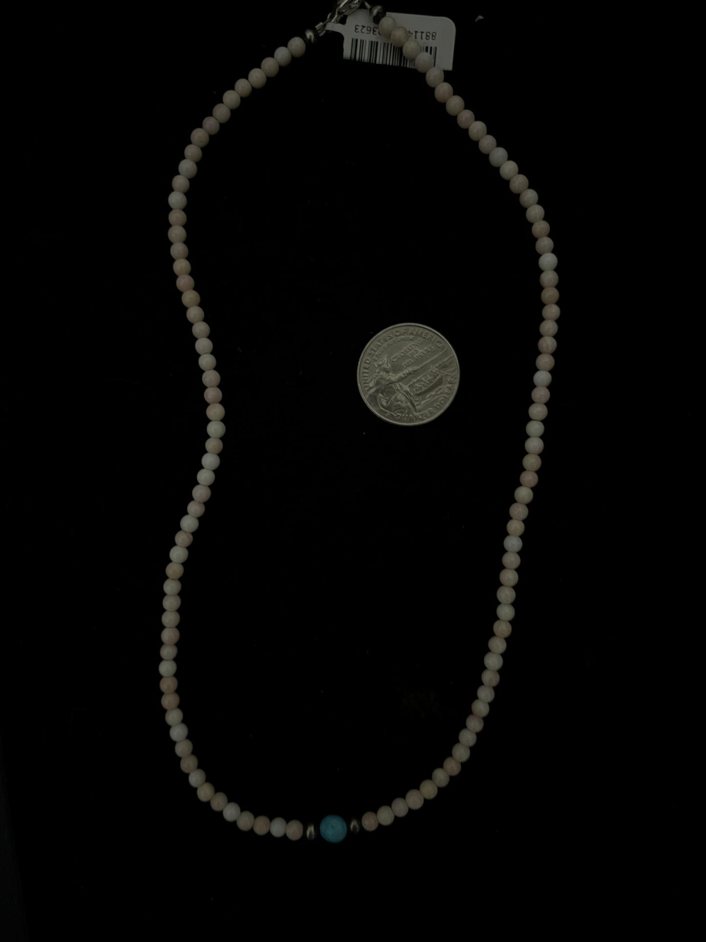 18" 4mm Pink Conch Shell and Turquoise Necklace