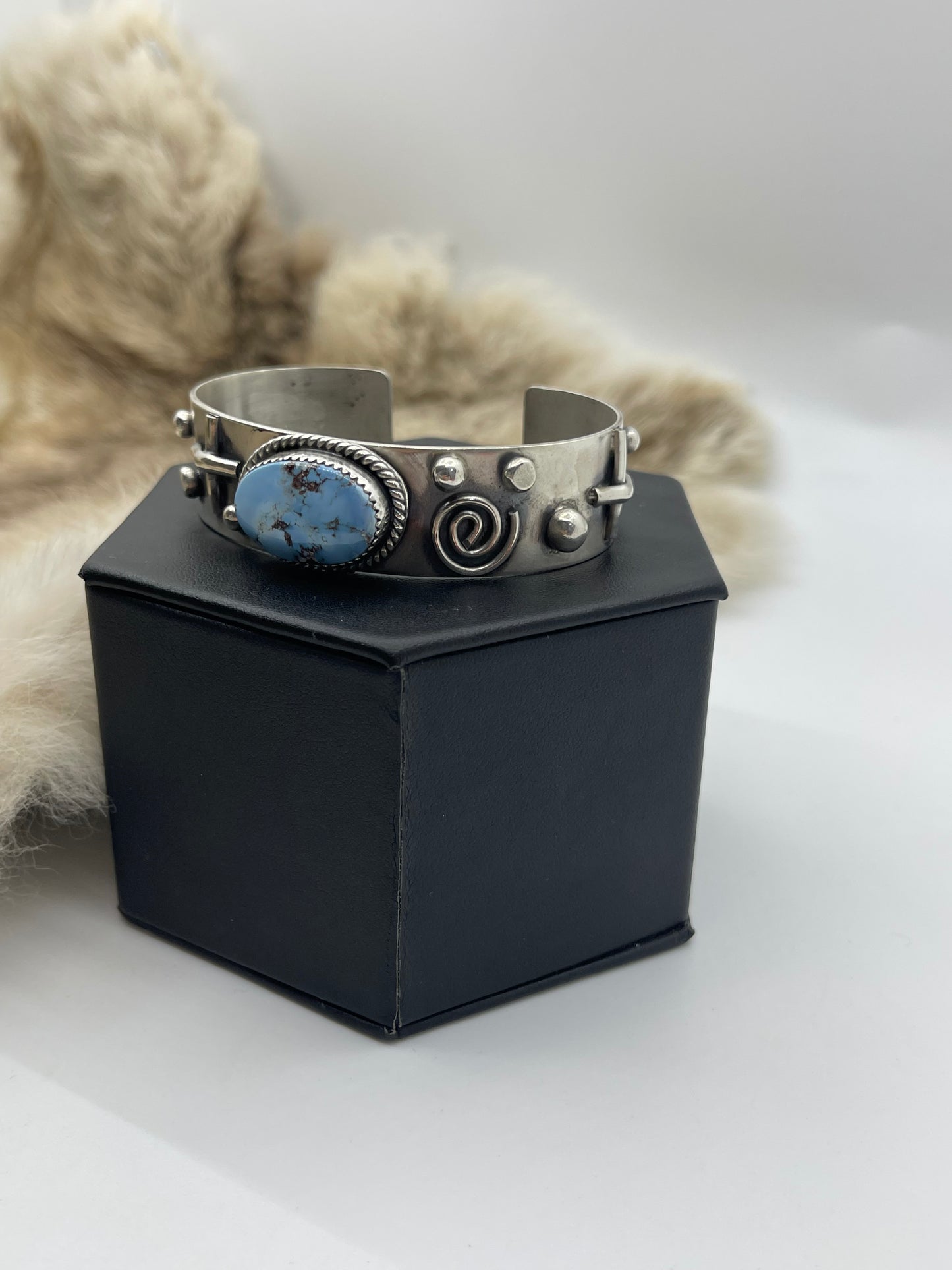 6"-7.5" Golden Hills Turquoise Cuff by Delbert Secatero, Navajo