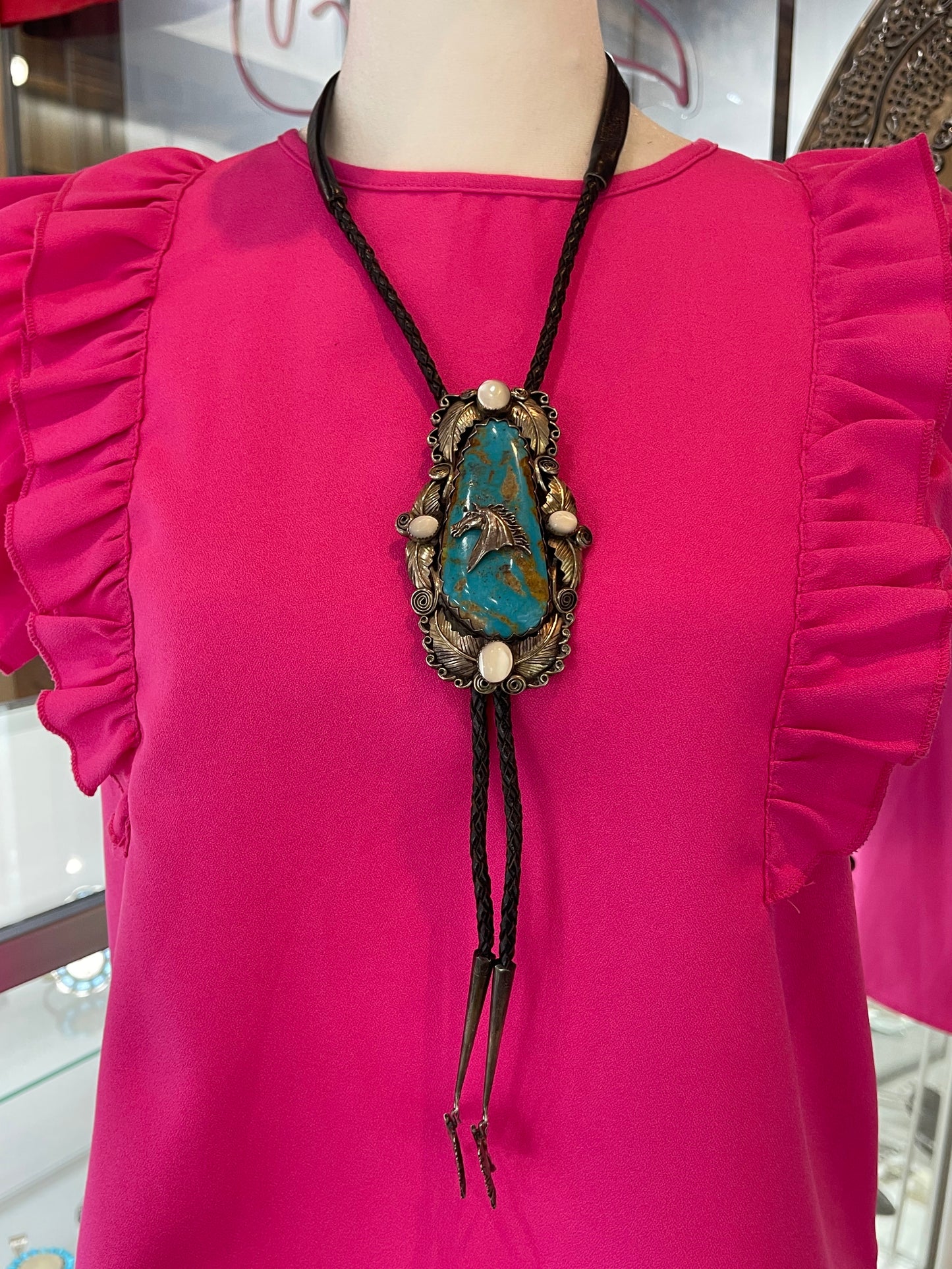 Vintage Turquoise Bolo Tie Stamped GR