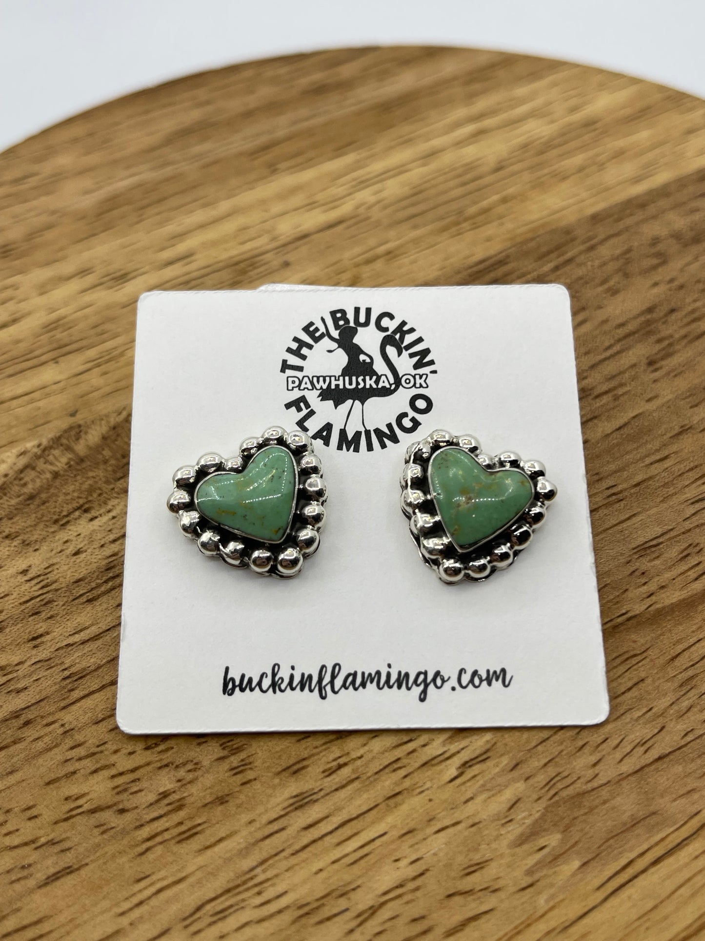 Green Turquoise Heart Post Earrings by Annette Martinez, Navajo
