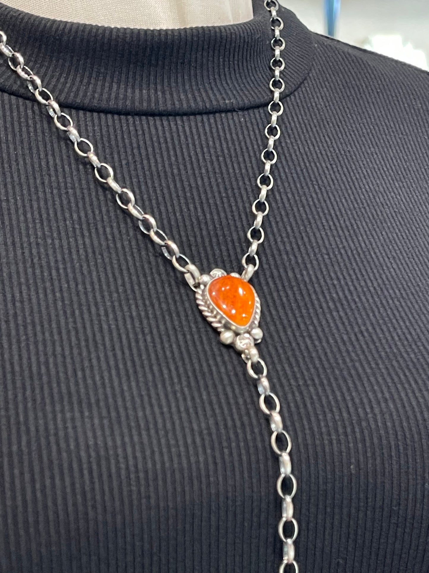 20" + 9" Drop Orange Spiny Oyster Necklace by Augustine Largo, Navajo (Copy) (Copy)