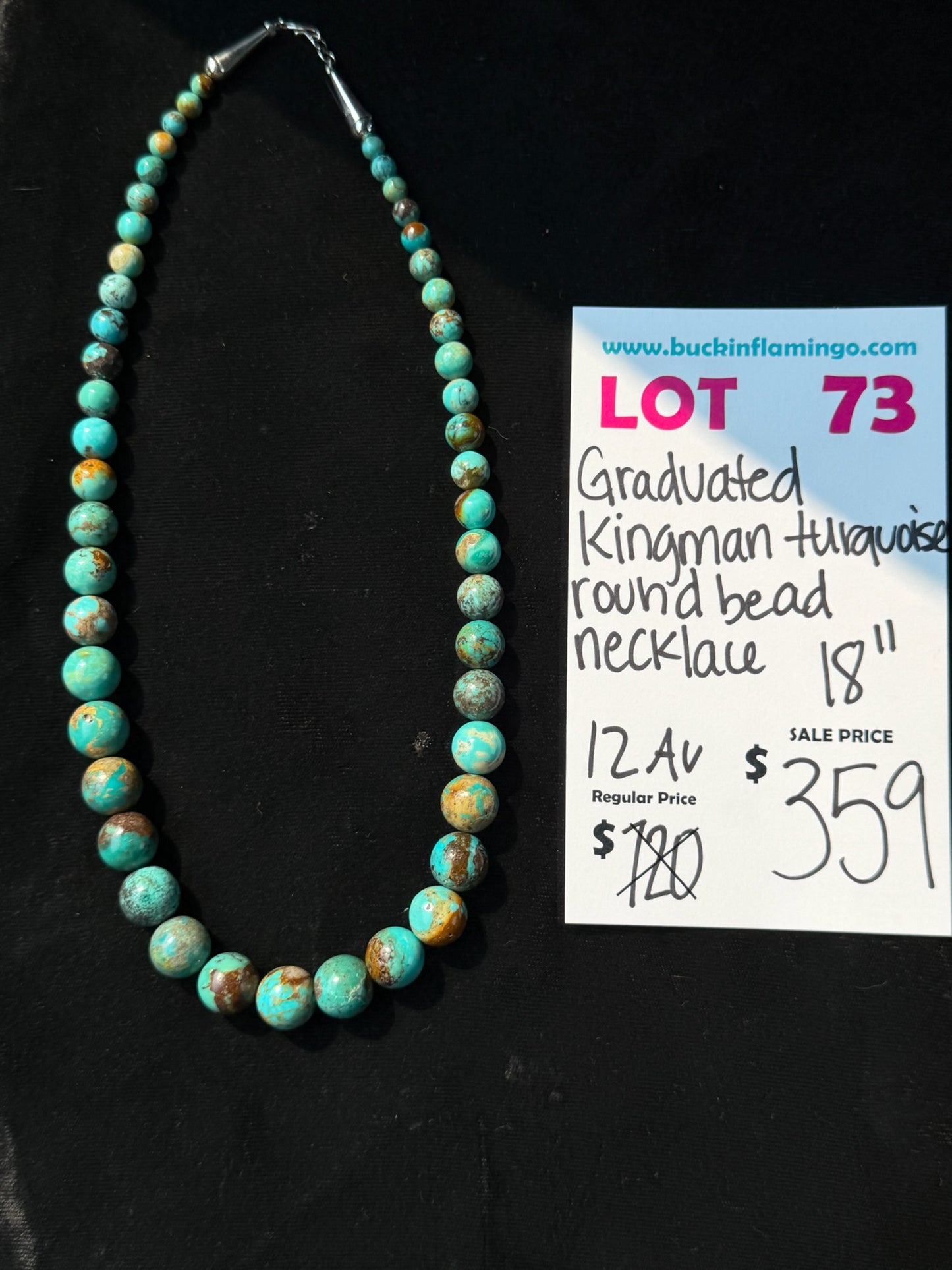 LOT 73 8/9 Graduated Kingman Turquoise Round Bead Necklace 18"