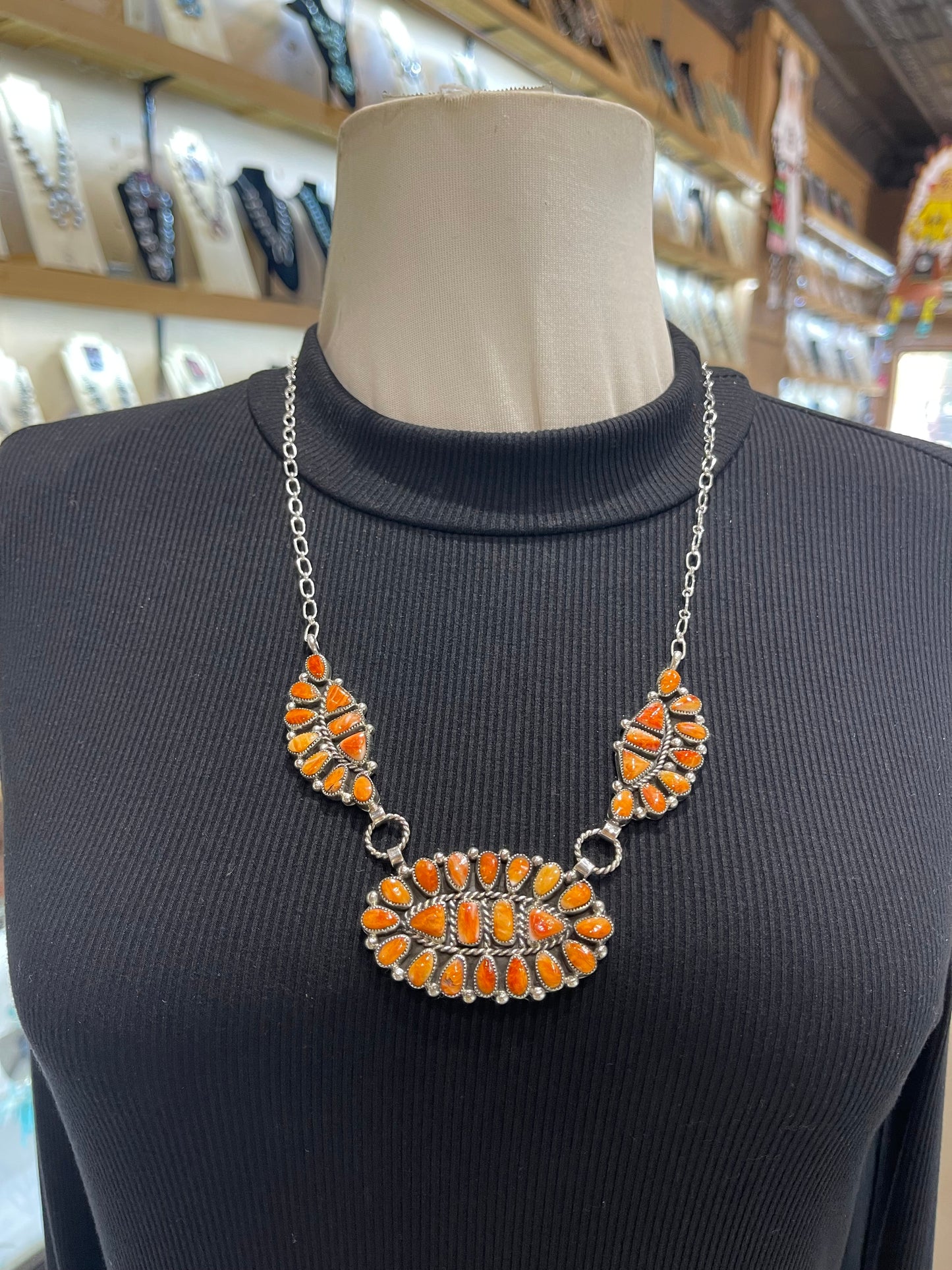 22" Orange Spiny Oyster Shell Necklace by Eunice Wilson, Navajo