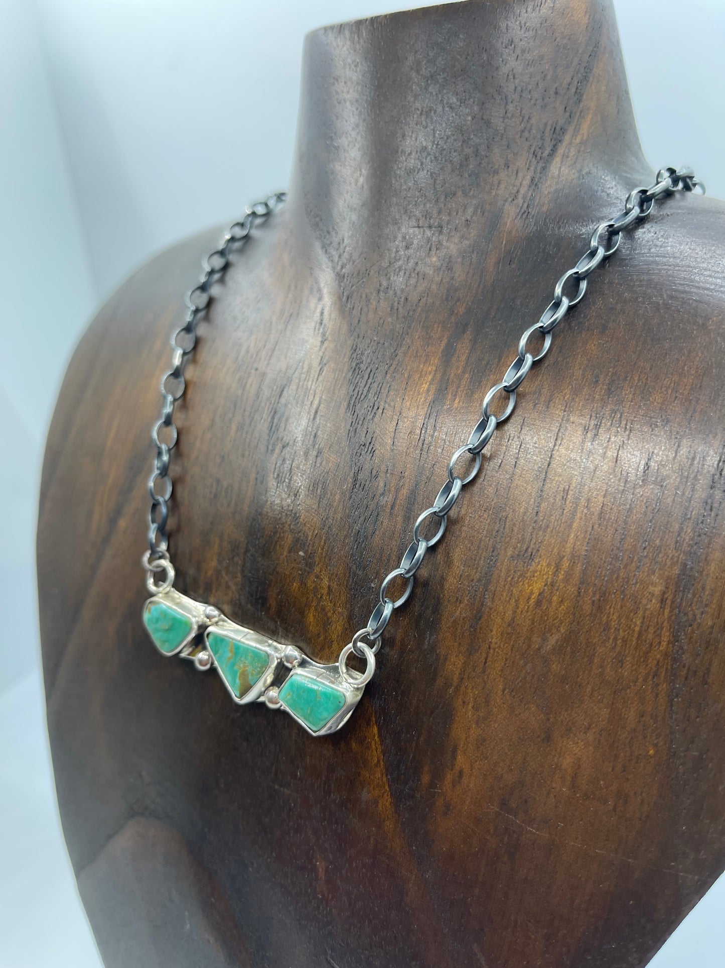 16" 3 Stone Royston Turquoise Necklace by Jude Candeleria, Zuni