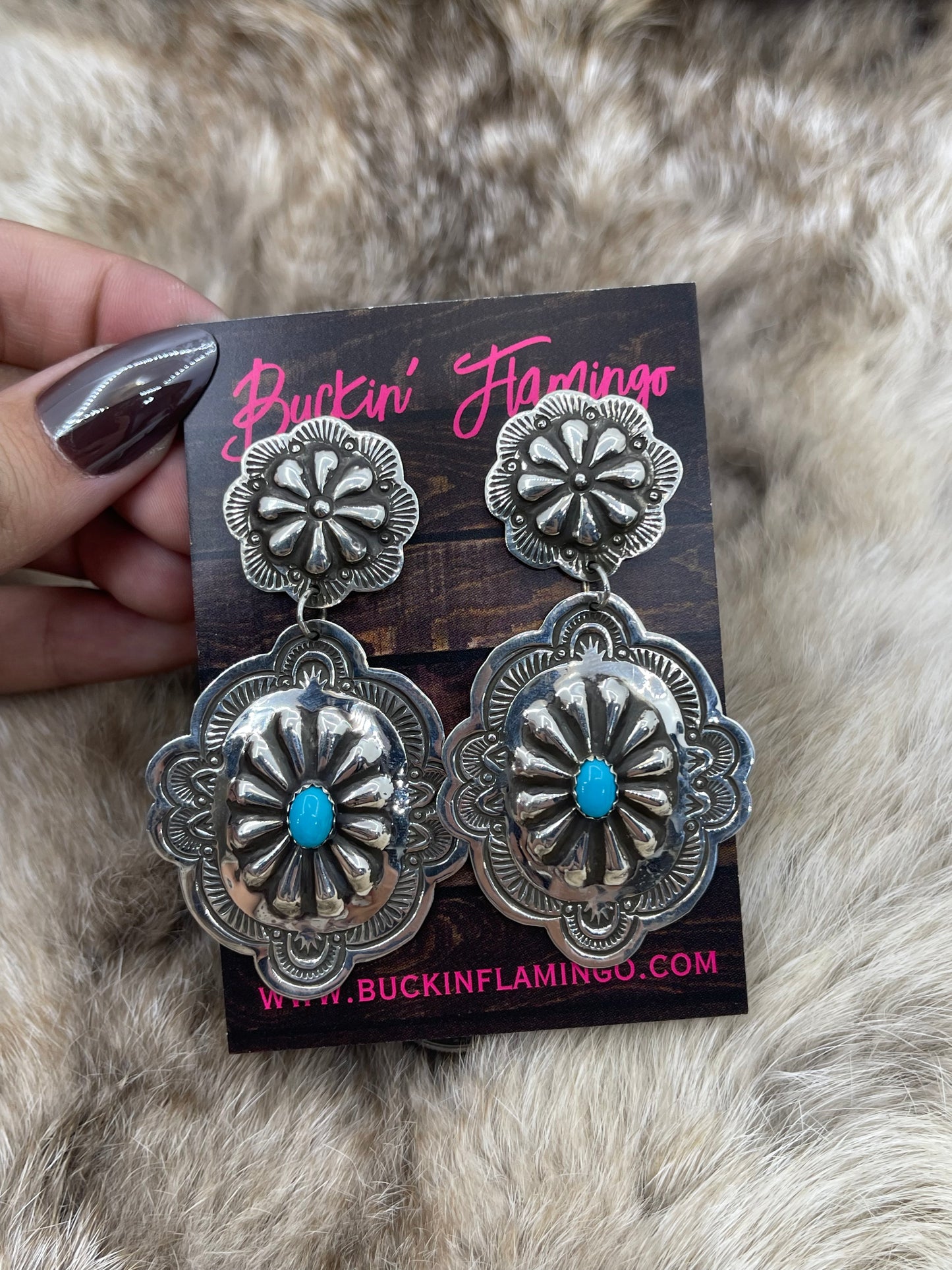 Lightweight Double Concho with Turquoise Earrings by Genevive Blackgoat, Navajo