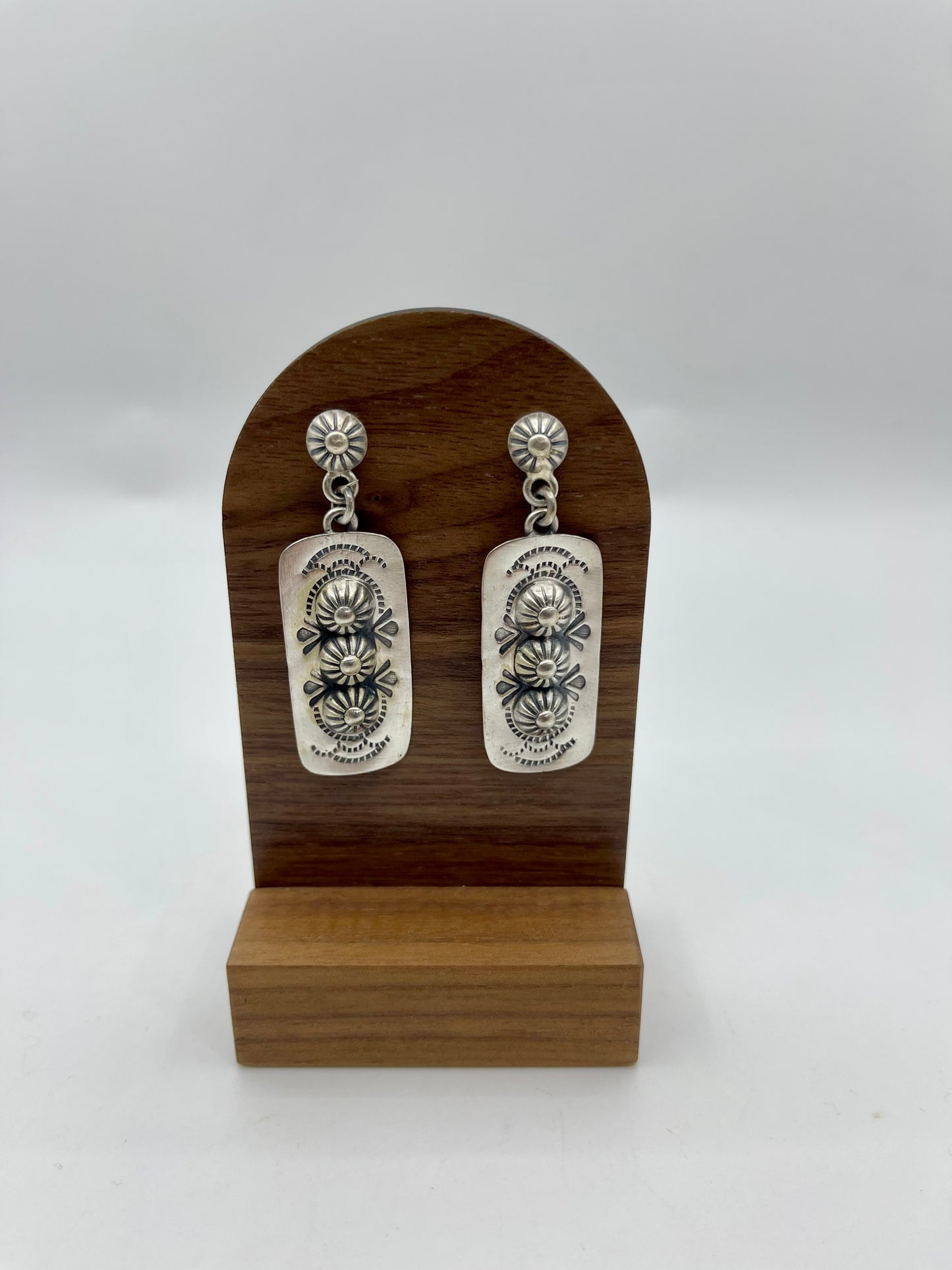 Lightweight Rectangular Silver Concho Dangly Earrings