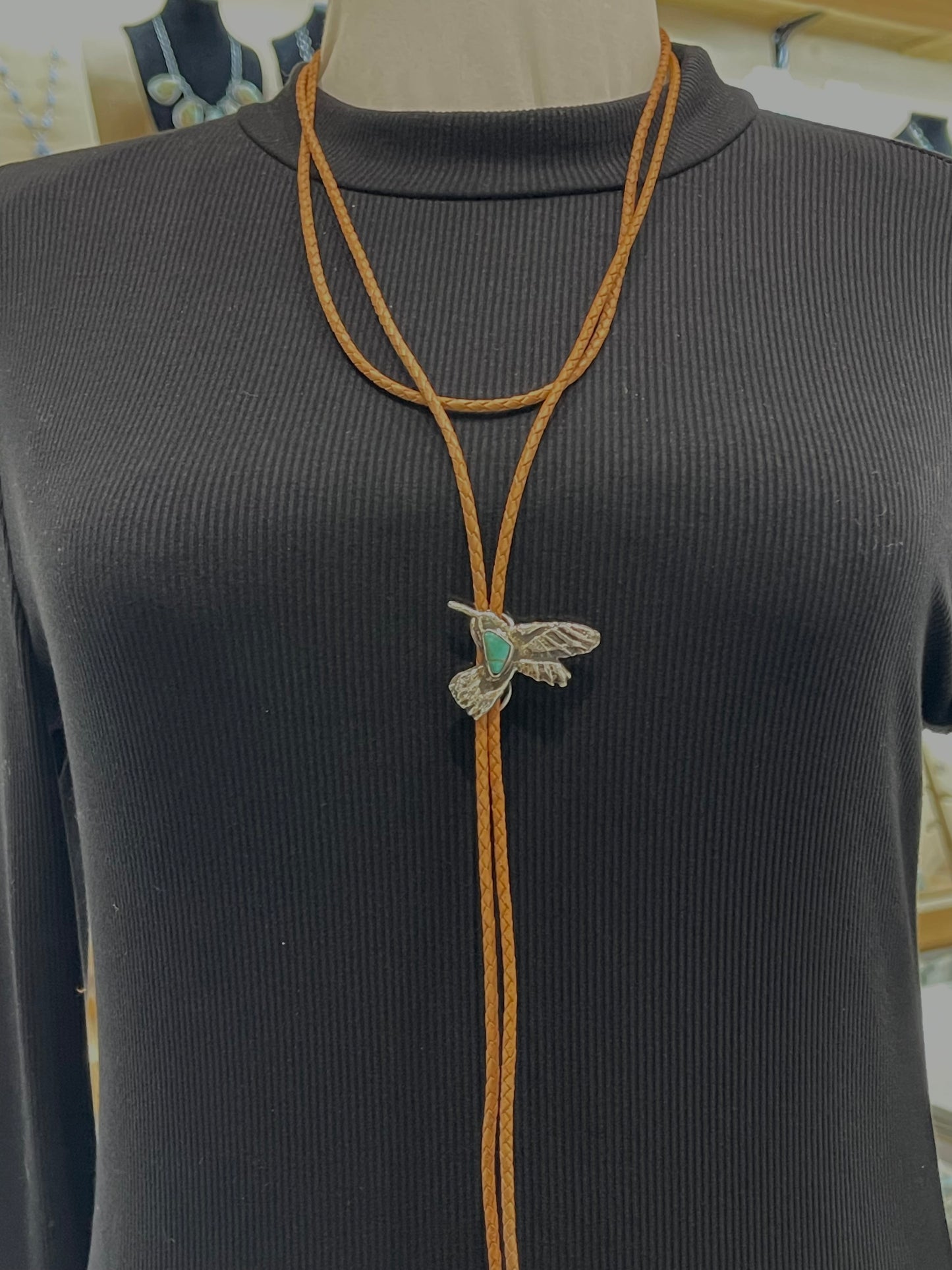 Hummingbird Double Wrap Bolo Necklace by Jude Candelaria, Zuni