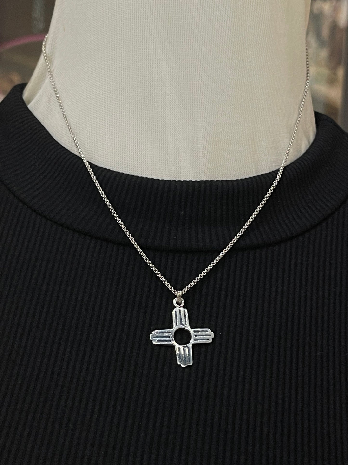 18" Inlaid Turquoise Zia Symbol Necklace by Zia