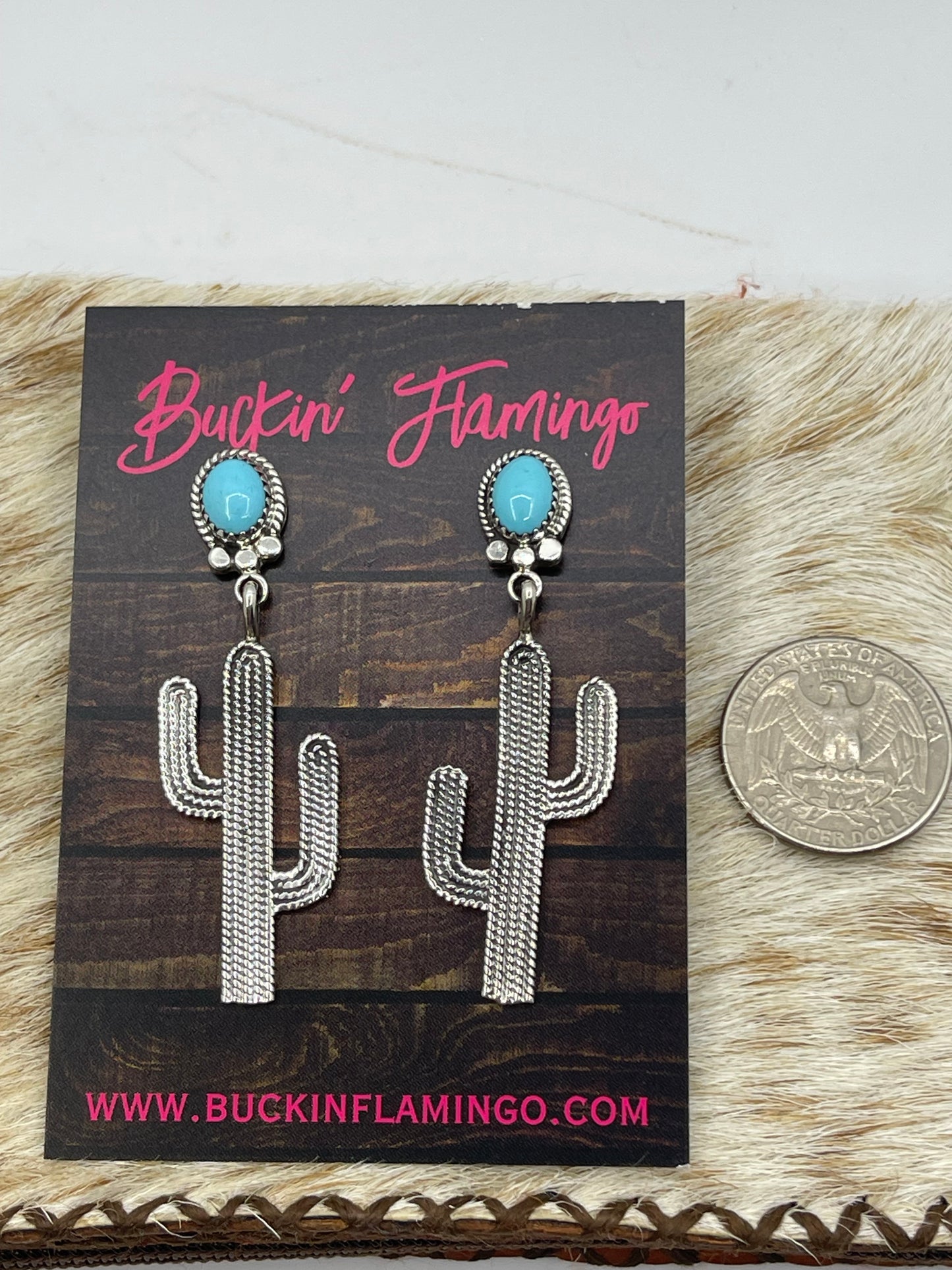 Turquoise Post Dangle Cactus Earrings by Annie Spencer, Navajo