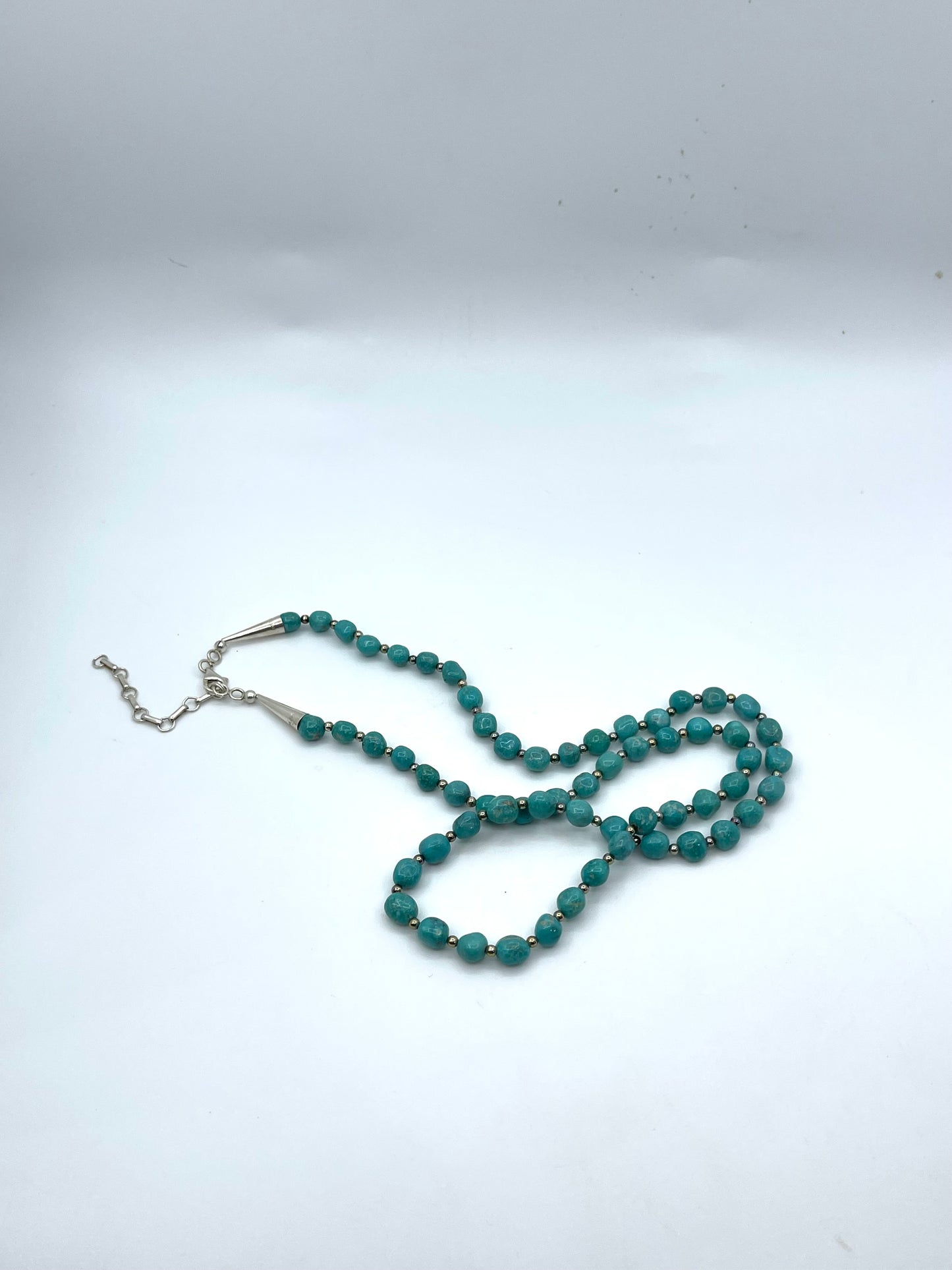 26" + 2.5" Extender Turquoise Nugget Necklace with Silver Beads