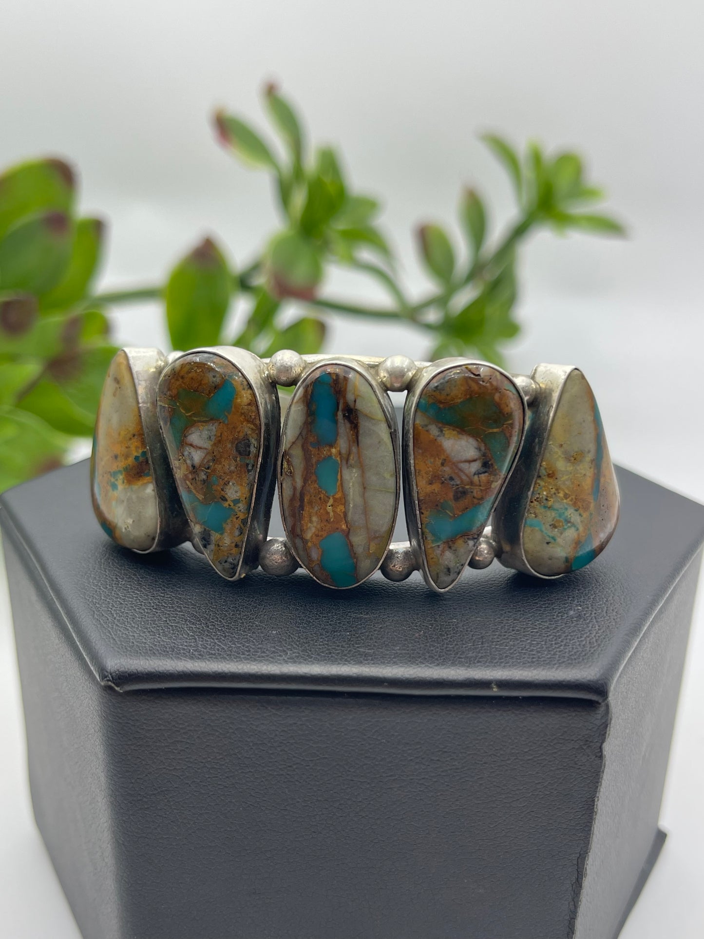 5.5" - 7" 5 Stone Royston Ribbon Turquoise Cuff