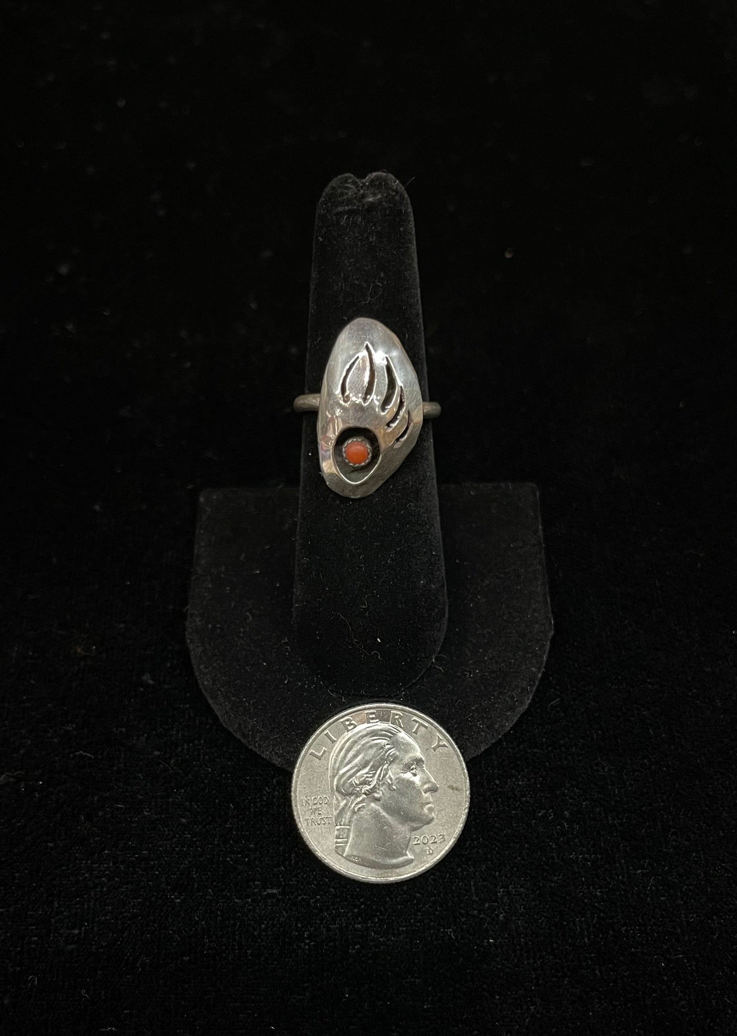 7.0 Red Coral Shadowbox Bear Paw Ring