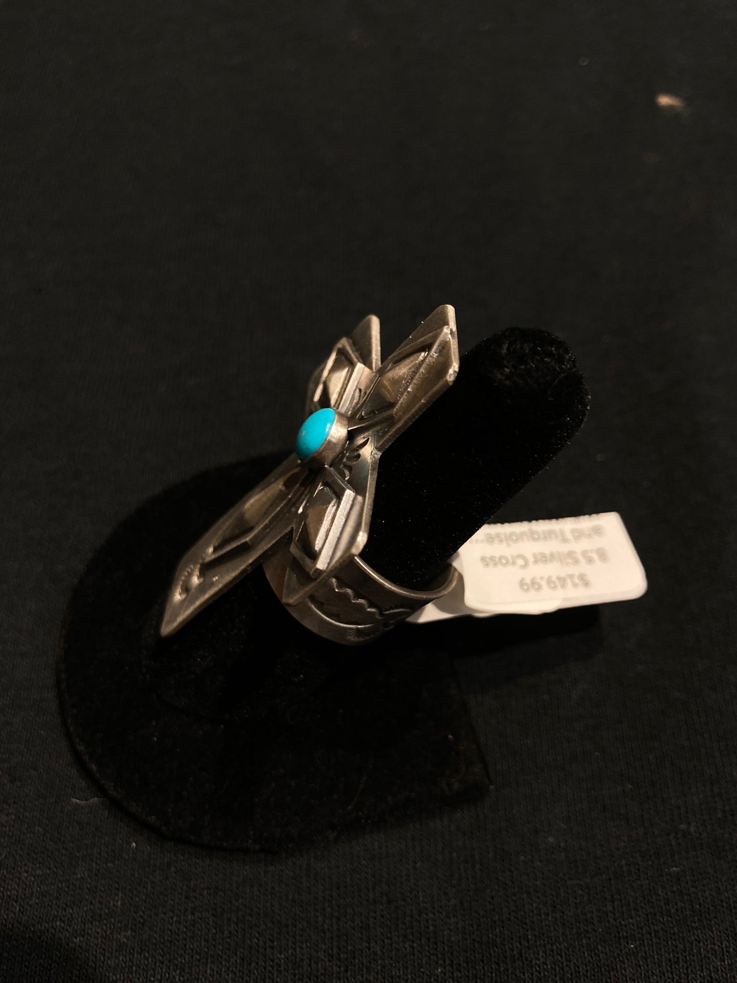 7.0 Silver Cross and Turquoise Ring by Boyd Ashley, Navajo