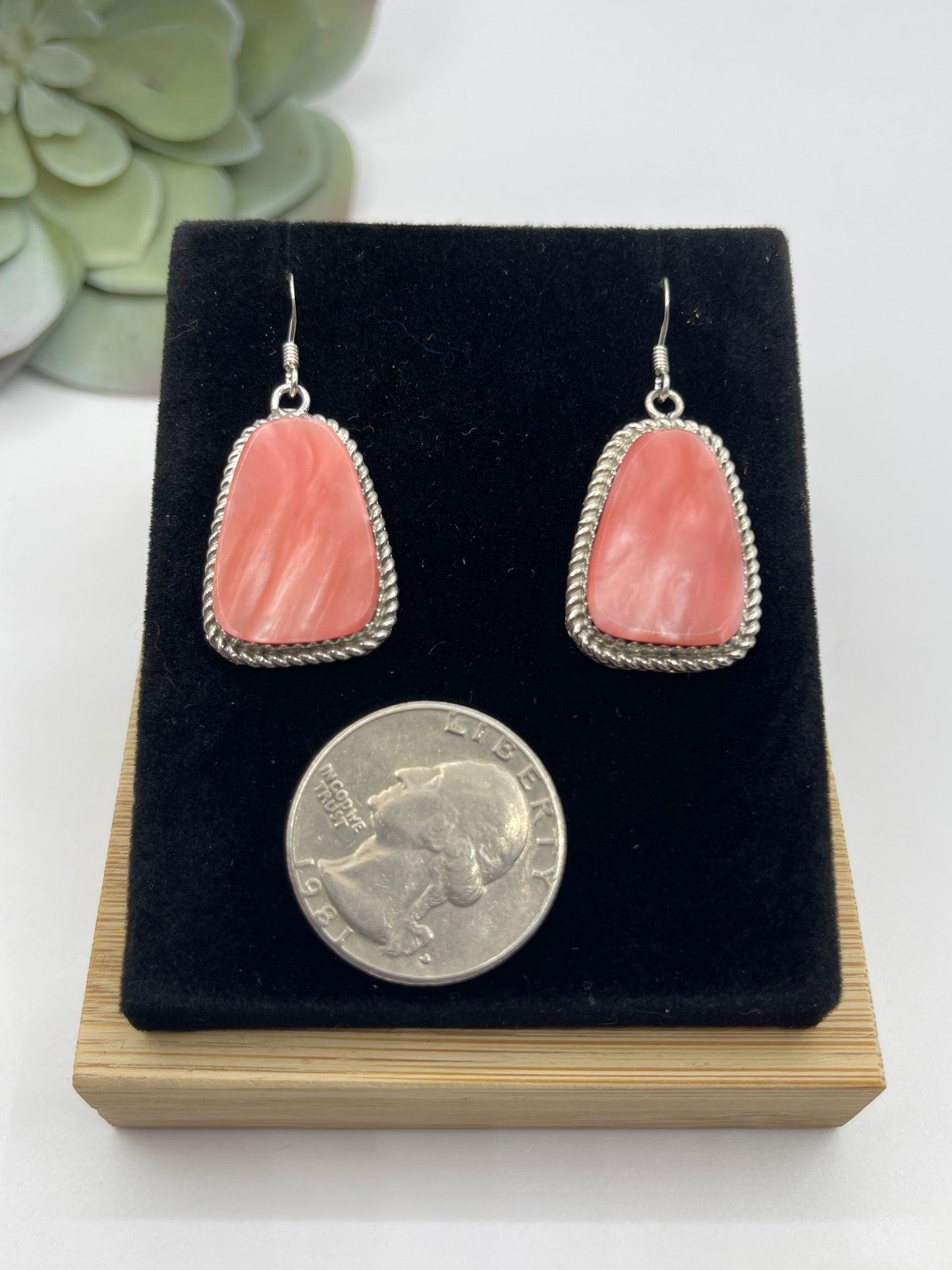 Pink Conch Shell Dangle Earrings by Gabi Jim, Navajo