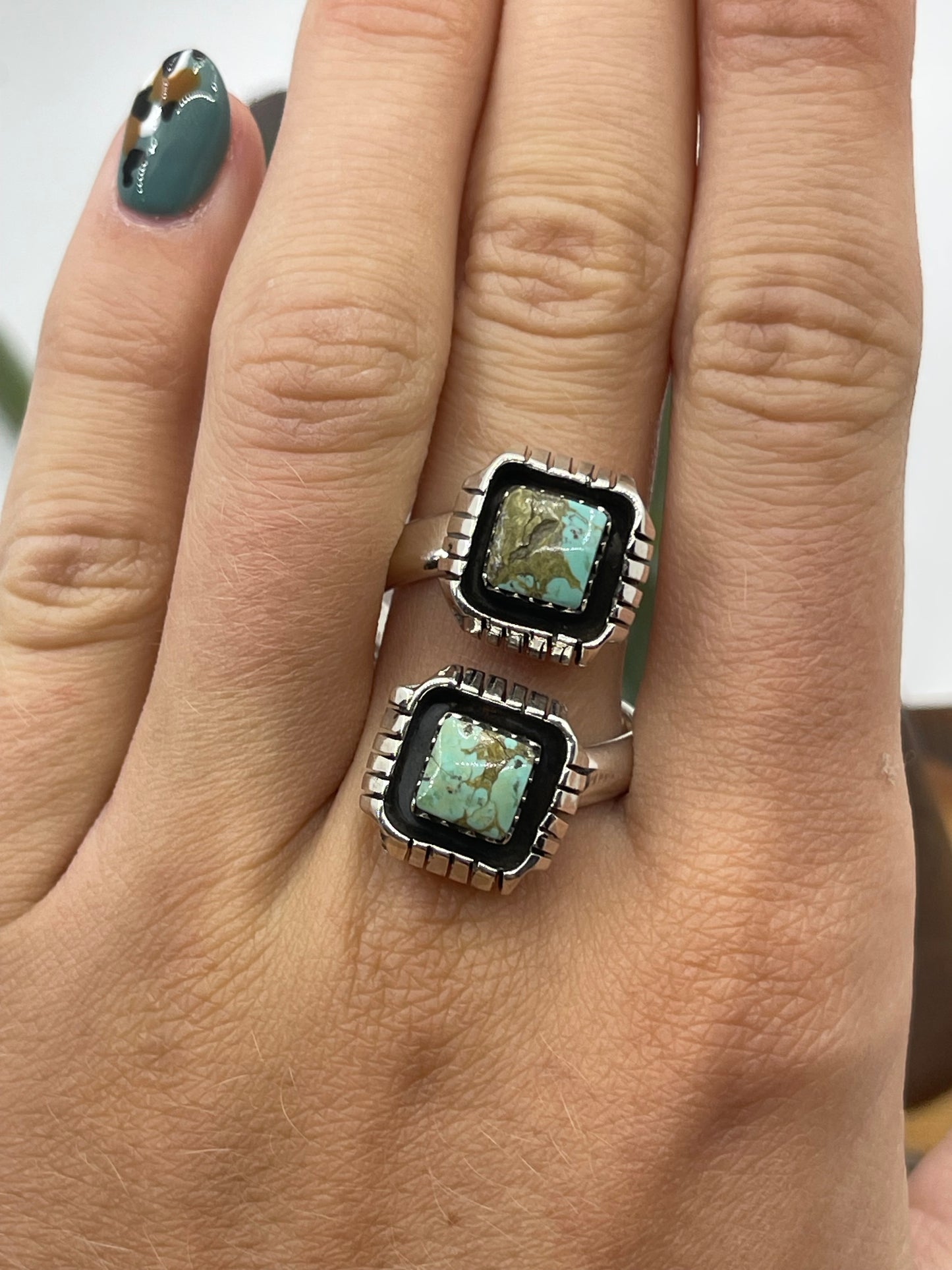 10.0 2 Stone Turquoise Square Ring by Aaron Begay, Navajo