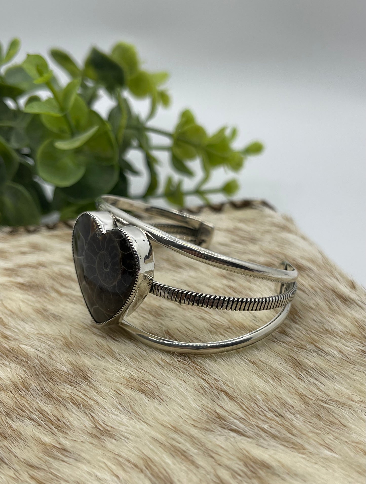 5.5" - 7" Ammonite Fossil Heart Cuff