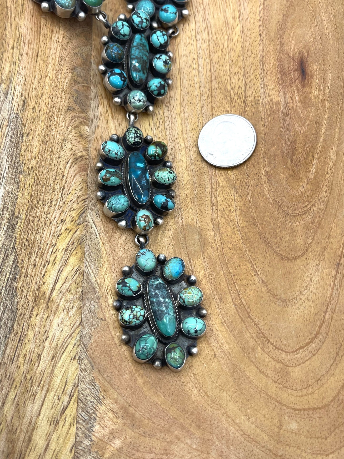 28" + 6" Drop Mixed Mine Turquoise Cluster Lariat Necklace with Earrings