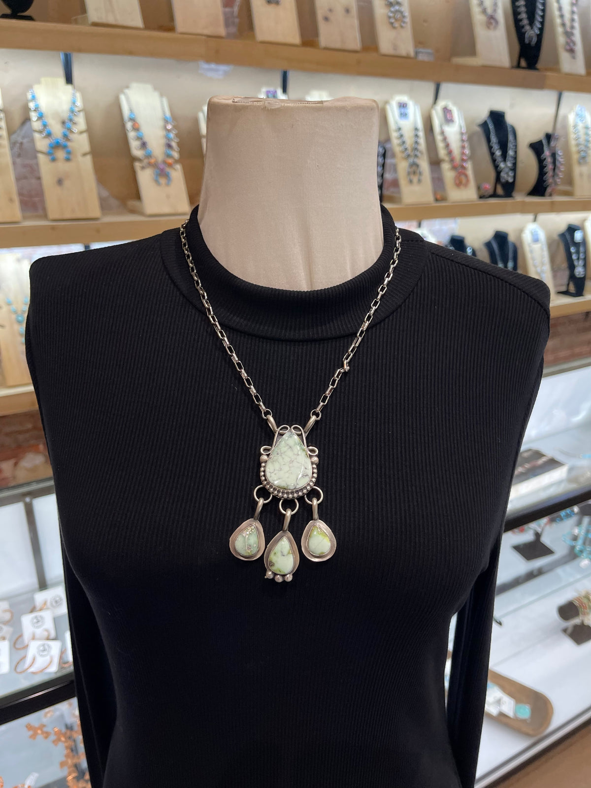 20" 4 Stone Palomino Turquoise Necklace by Delbert Secatero, Navajo