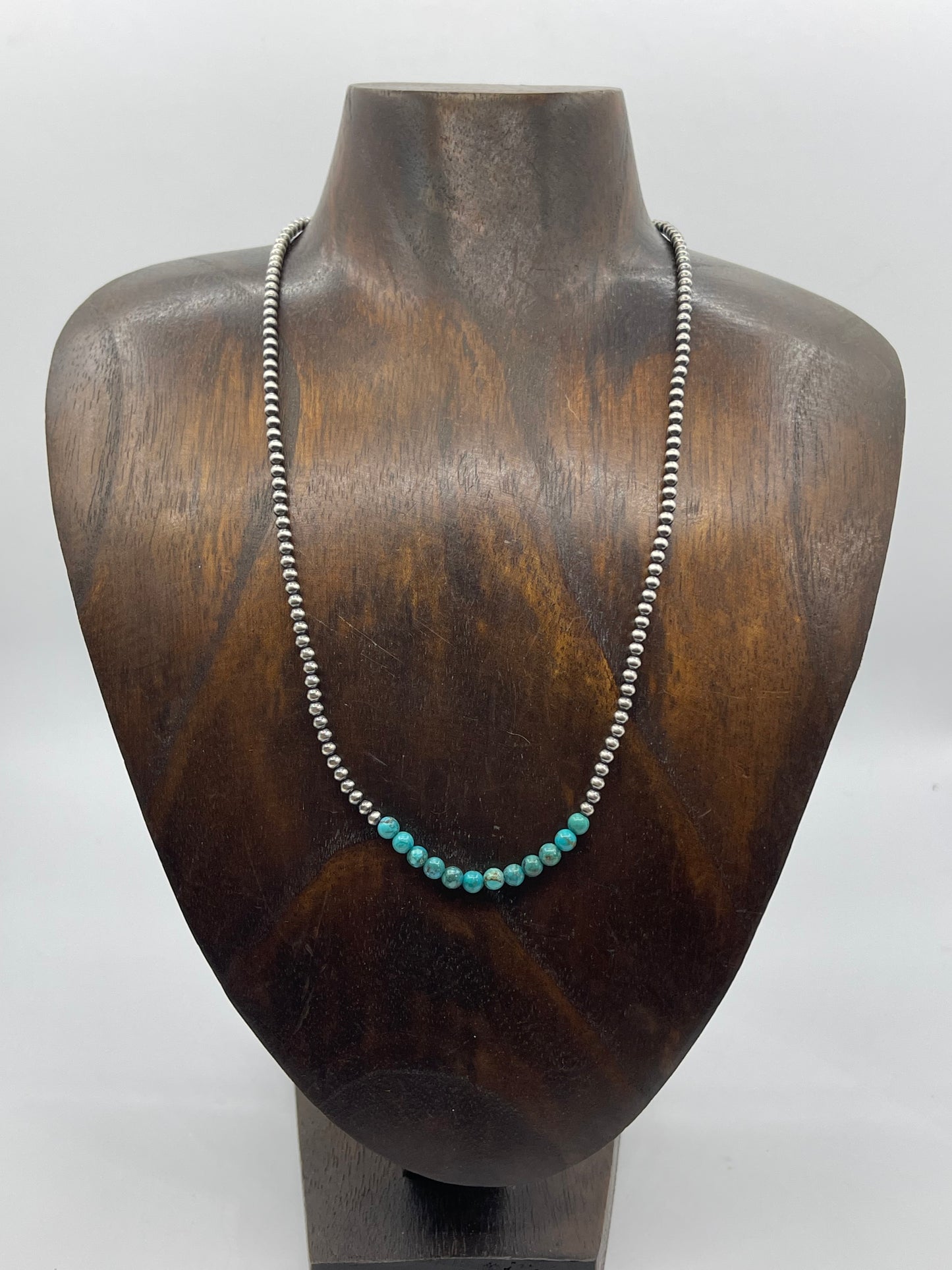 18" 3mm Navajo Style Pearls with 4mm Turquoise Beads Necklace