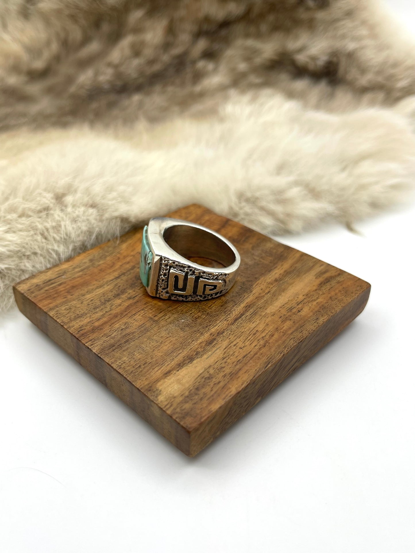 10.0 Turquoise Heavy Silver Ring by Bevis Tsadaisi, Zuni