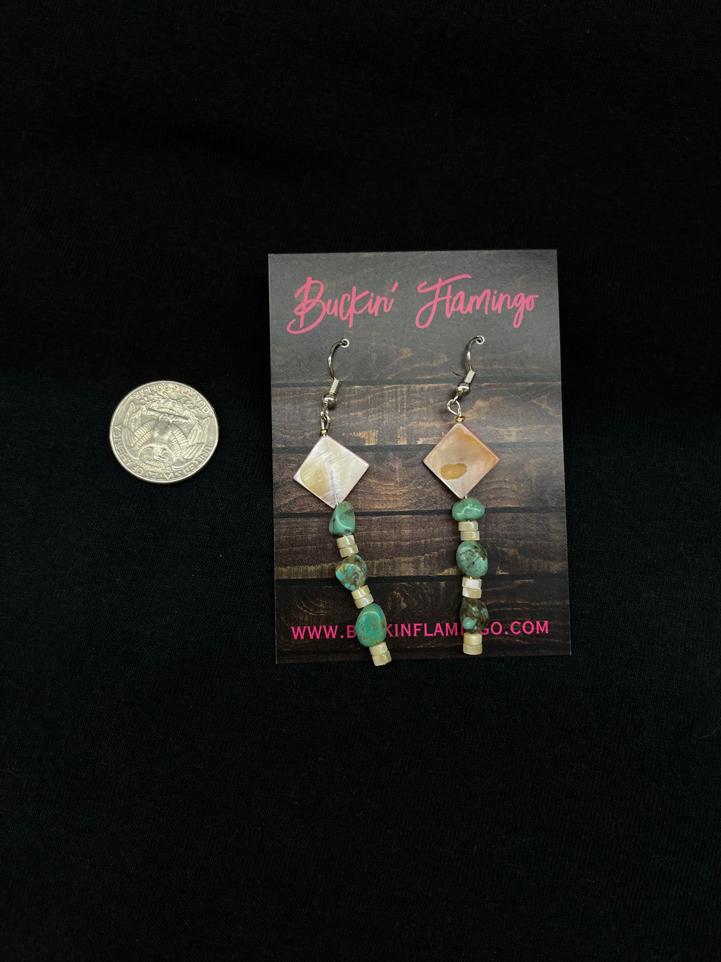 Turquoise Nugget and Shell Dangle Earrings by Olivia Briggs, Creek