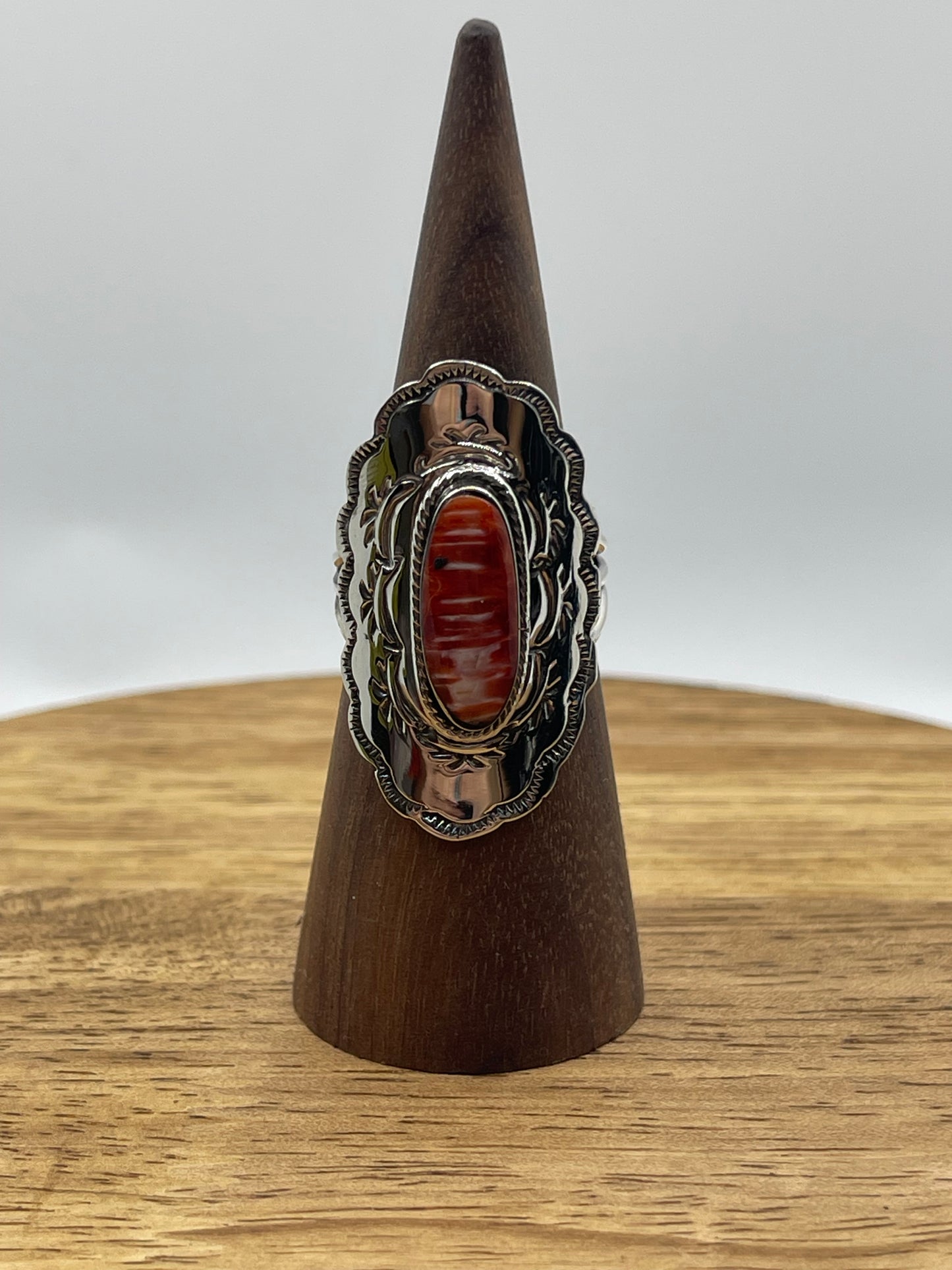 7.0 Red Spiny ring by Charles Yazzie (Shell Varies Some)
