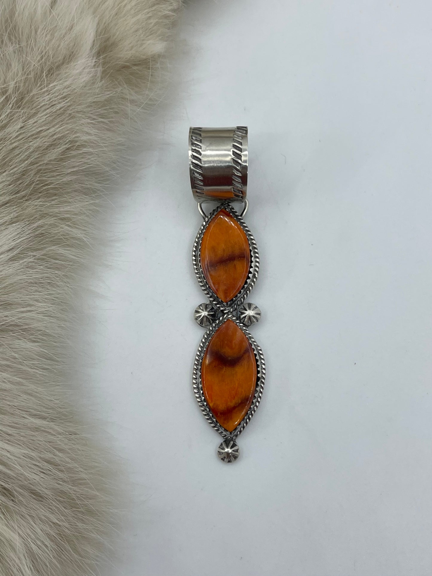 Orange Spiny Oyster 2 Stone Pendant by Selina Warner, Navajo