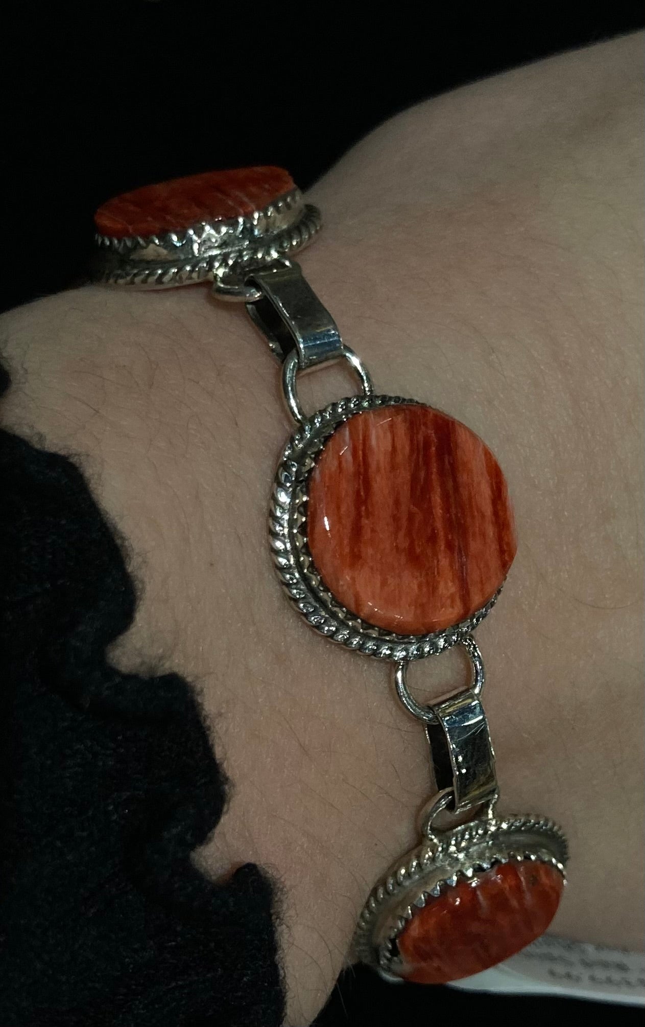 7" Red Spiny Oyster Shell Circle Bracelet by Selina Warner, Navajo