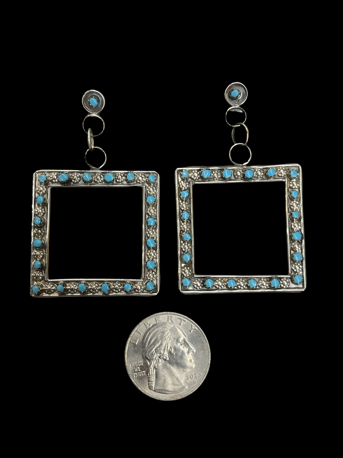 Snake Eye Picture Frame Earrings by Marion Quam, Zuni