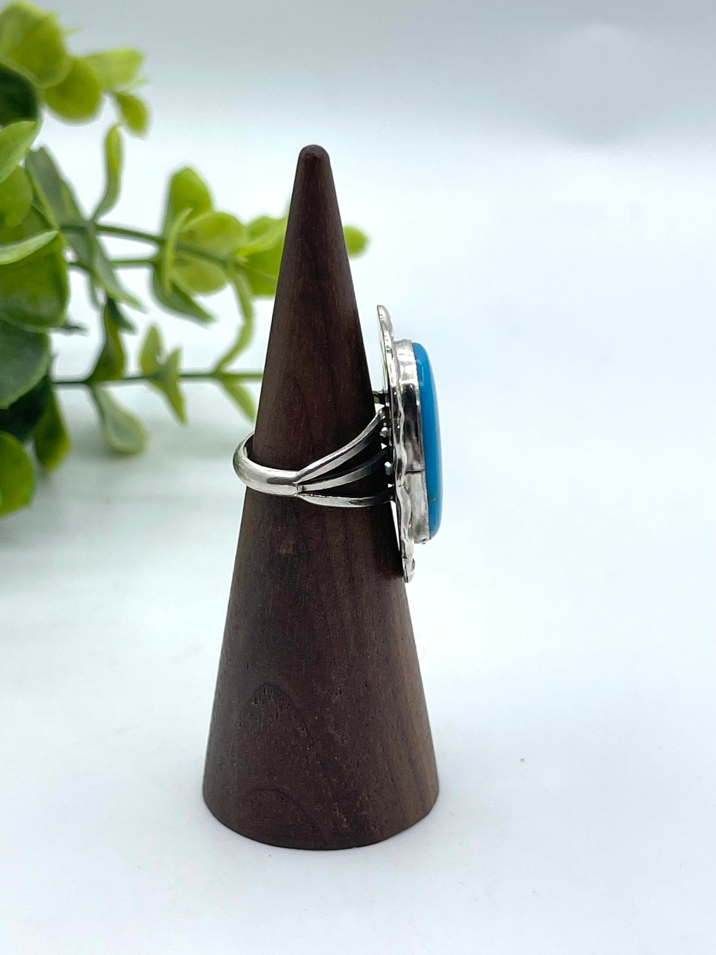 6.0 Kingman Turquoise Oval Ring by Samuel Yellowhair, Navajo